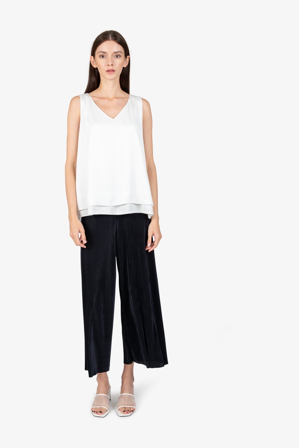 V领双层无袖上衣