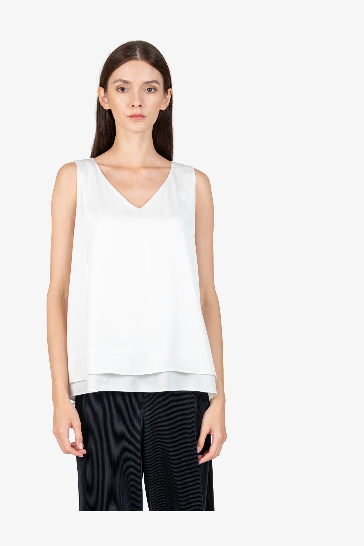 V领双层无袖上衣