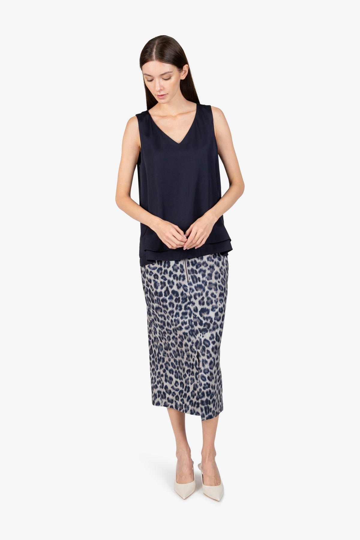 V领双层无袖上衣