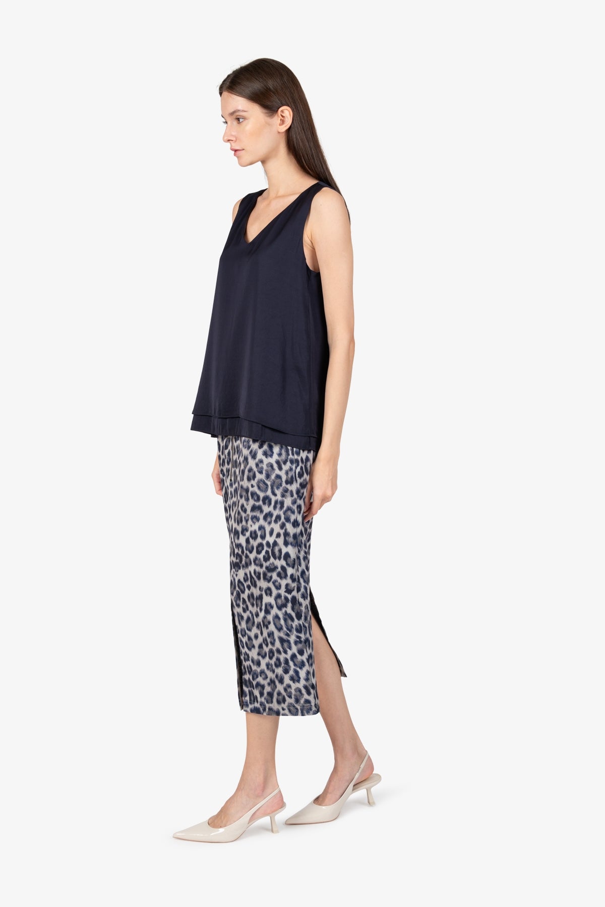 V领双层无袖上衣