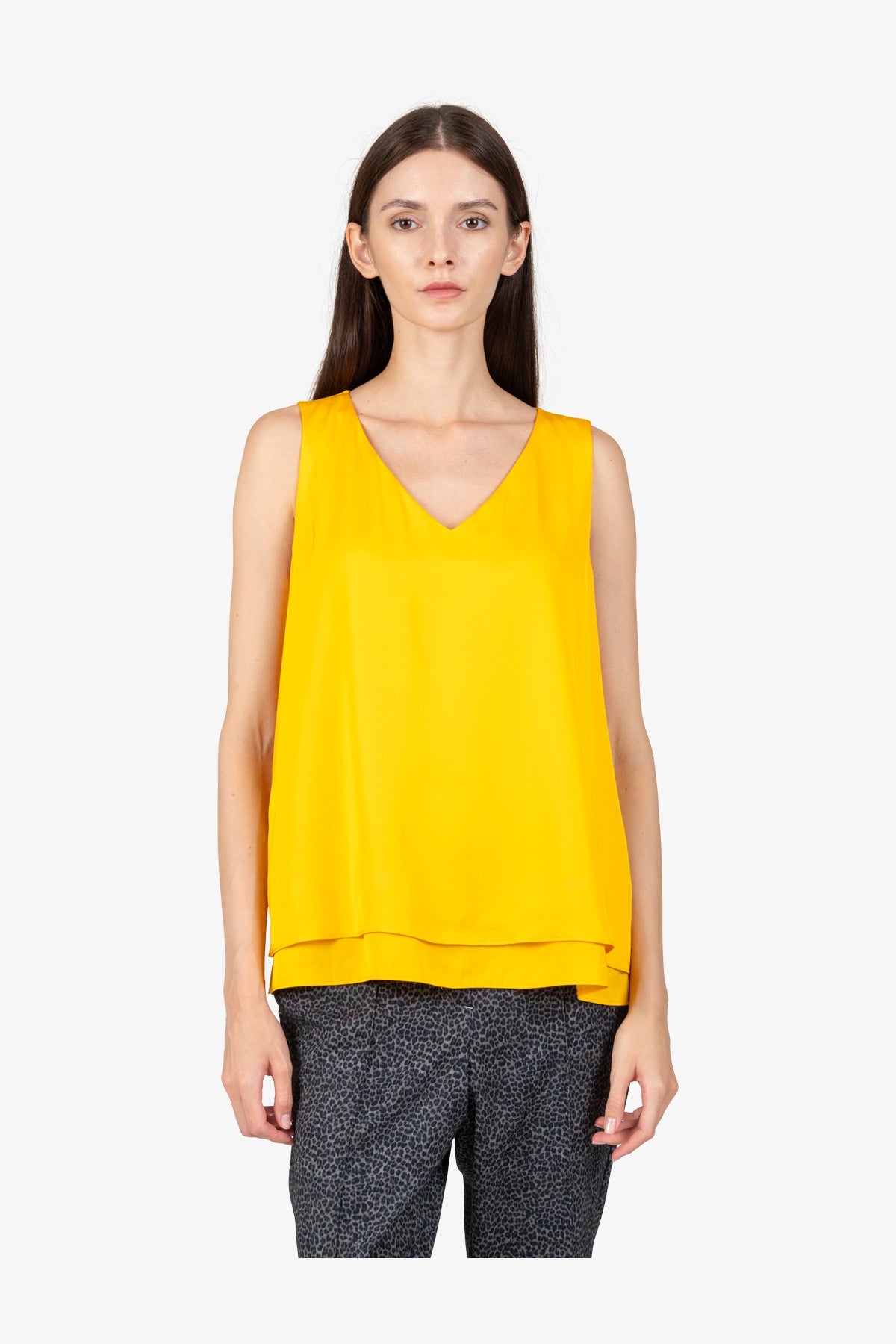 V领双层无袖上衣