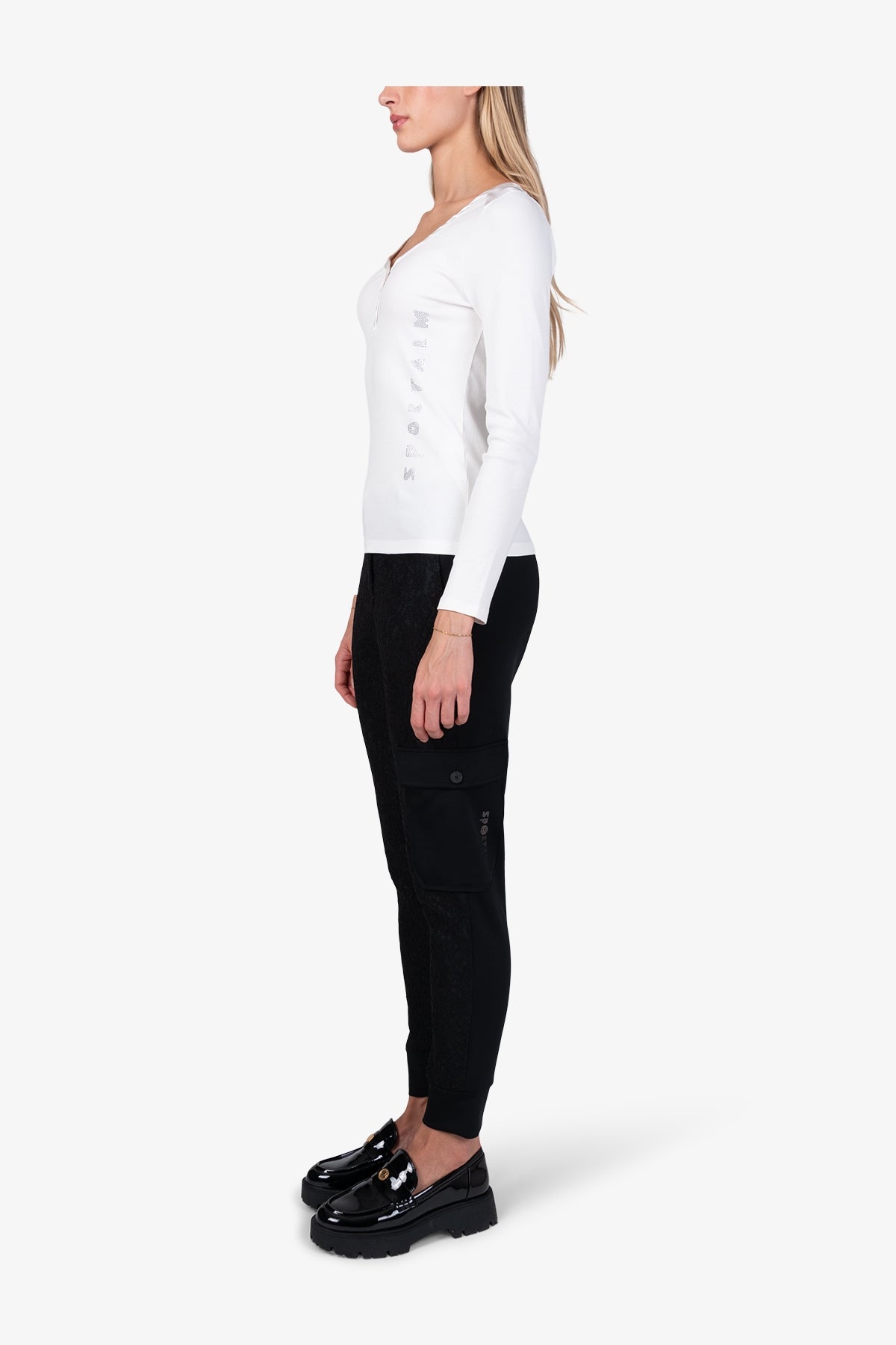 水钻Logo长袖V领T恤