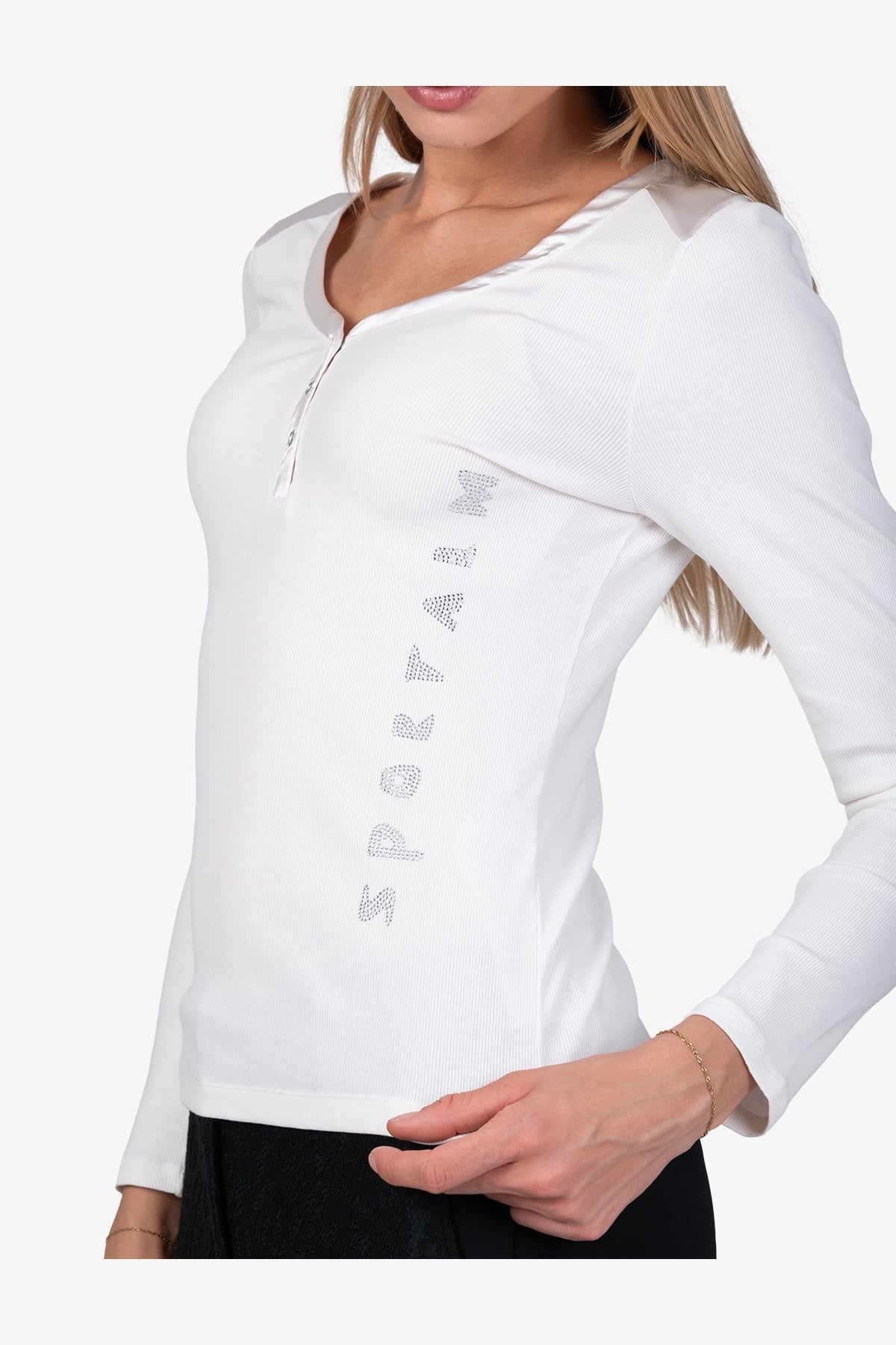 水钻Logo长袖V领T恤