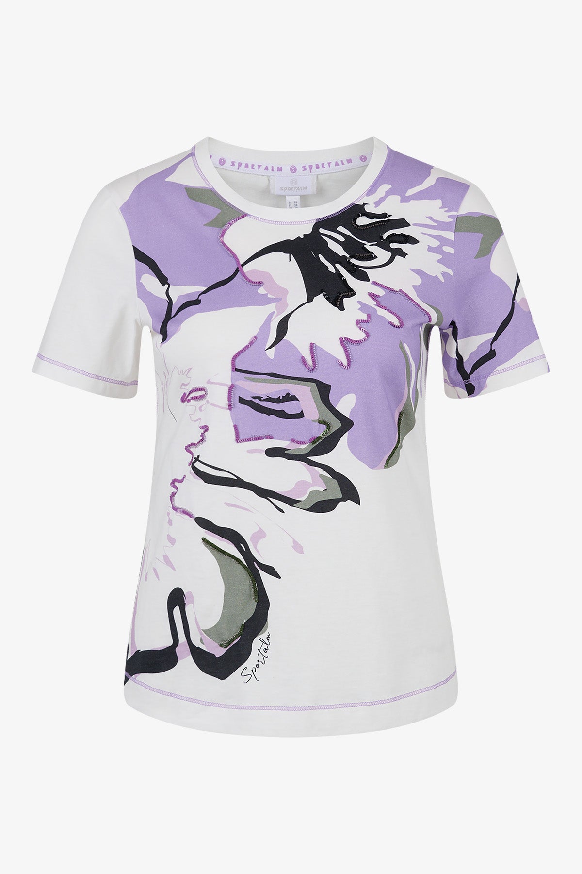 亮片珠飾花朵圖案T恤