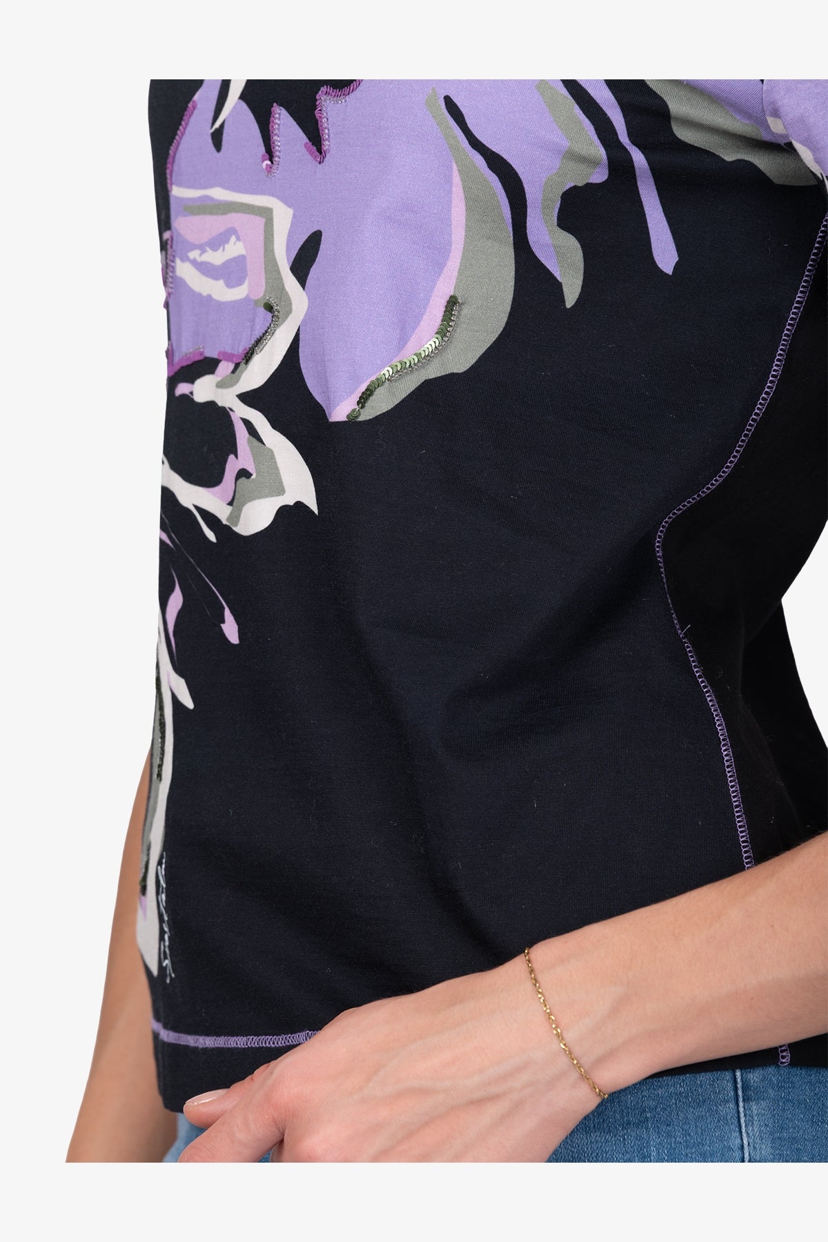 亮片珠飾花朵圖案T恤