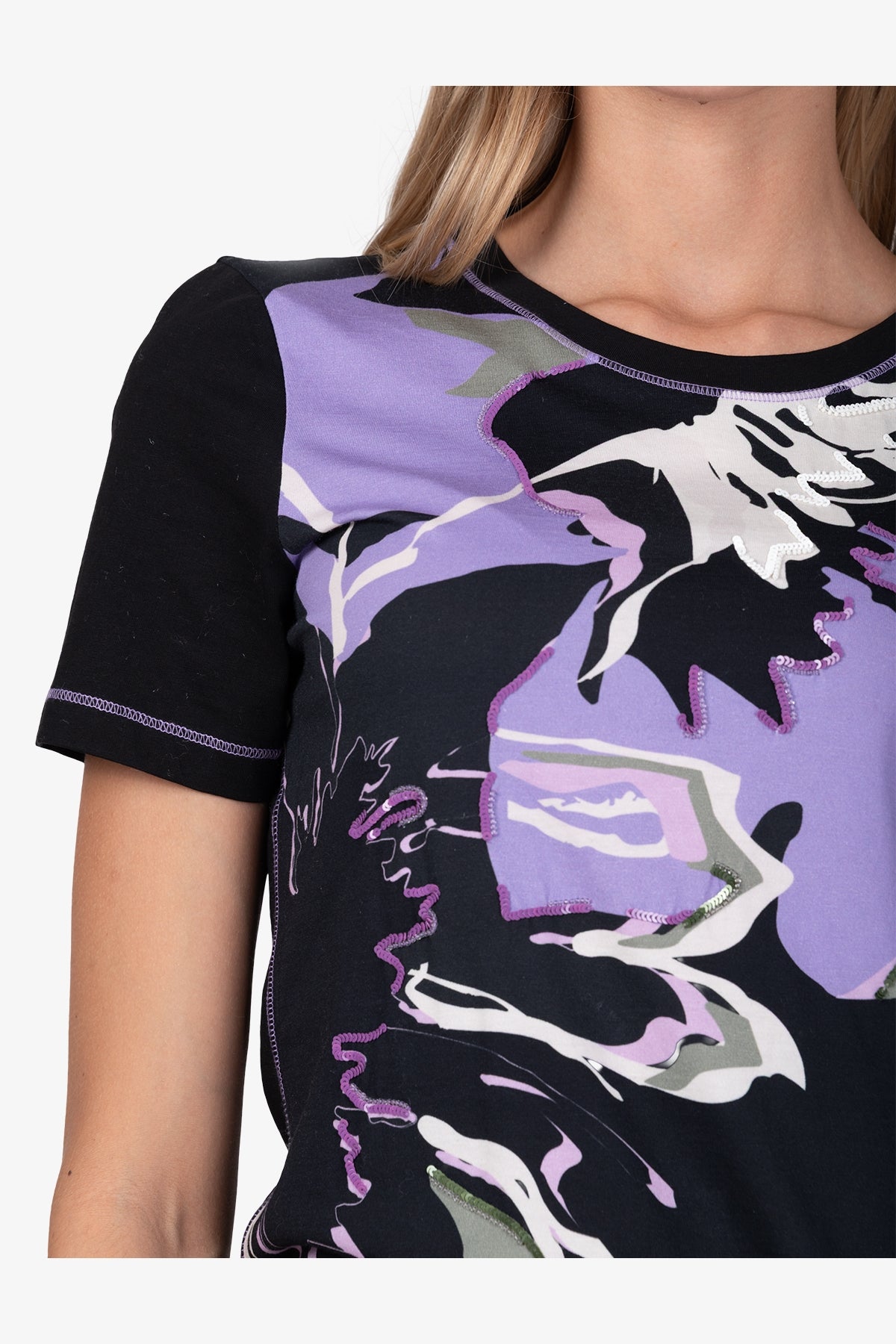 亮片珠飾花朵圖案T恤