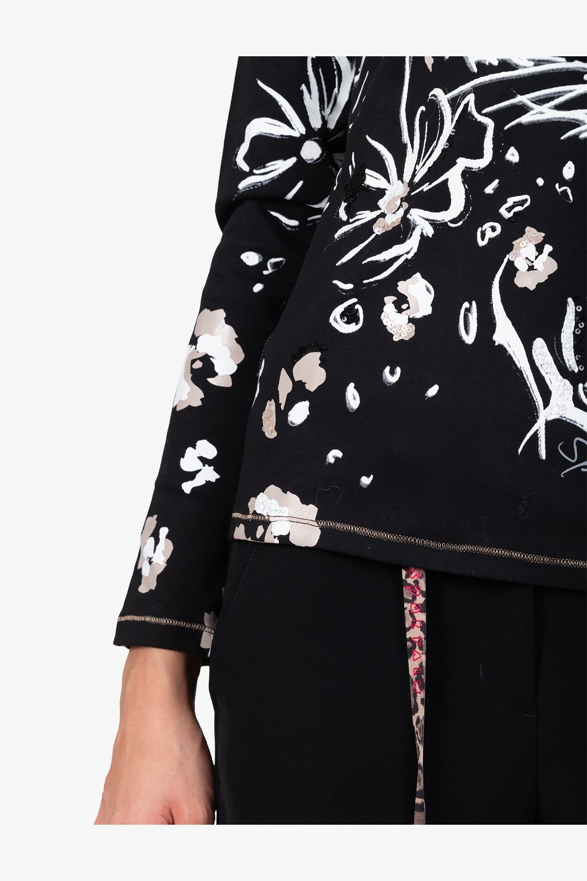 亮片裝飾豹子印花圓領T恤