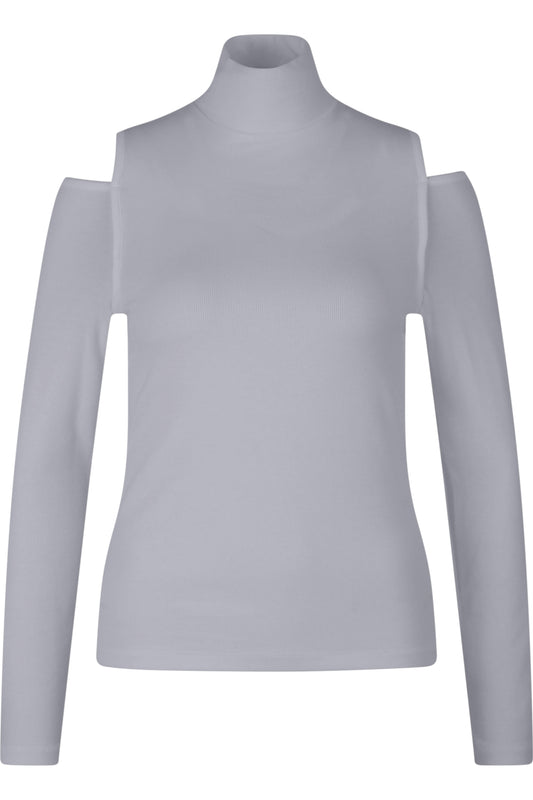 肩部鏤空高領長袖T恤