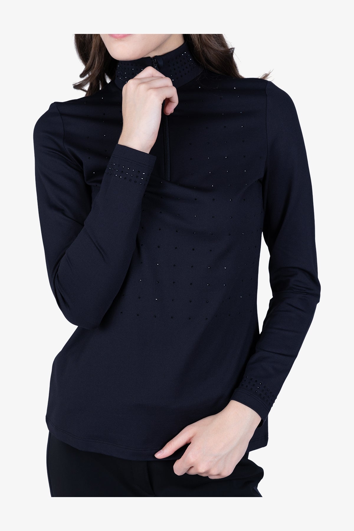 亮珠裝飾高領長袖T恤