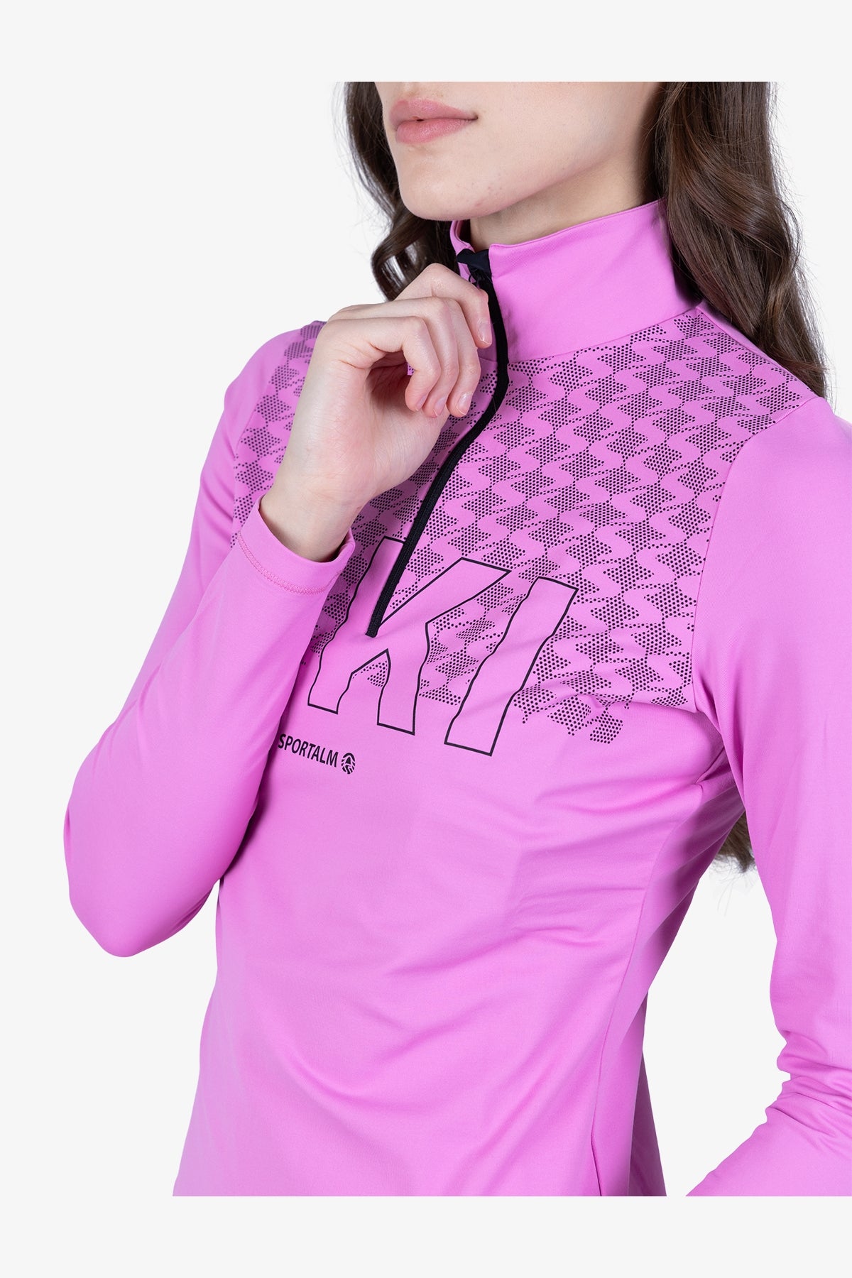 拉鏈立領印花長袖T恤