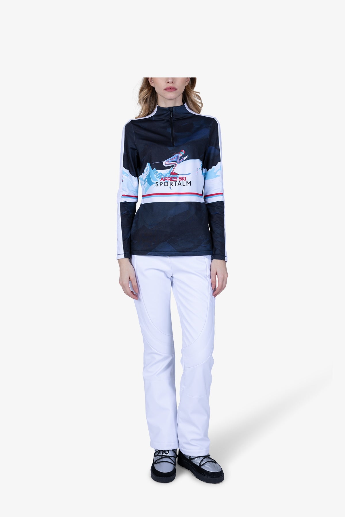 拉鏈立領印花長袖T恤