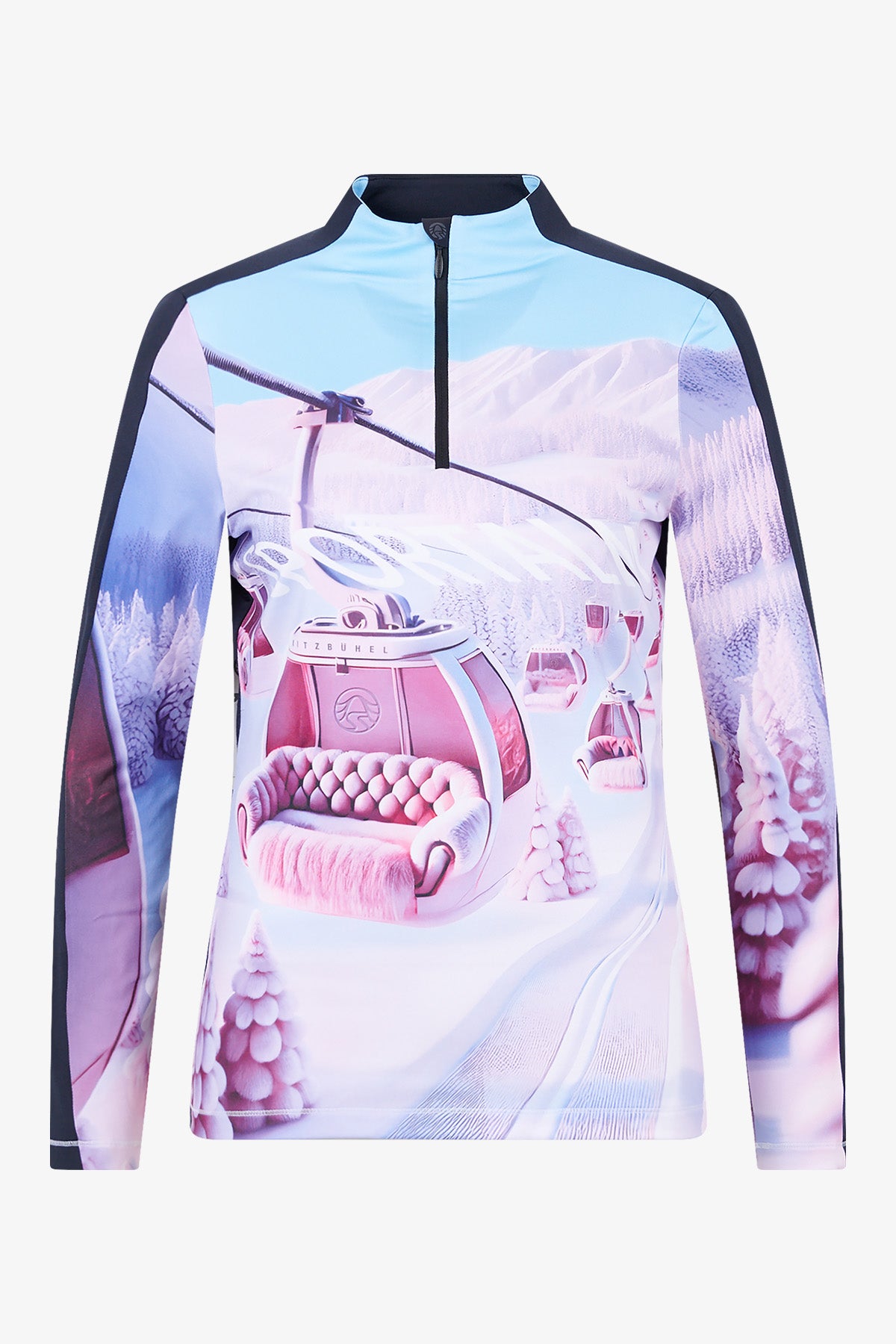 拉鏈立領印花長袖T恤