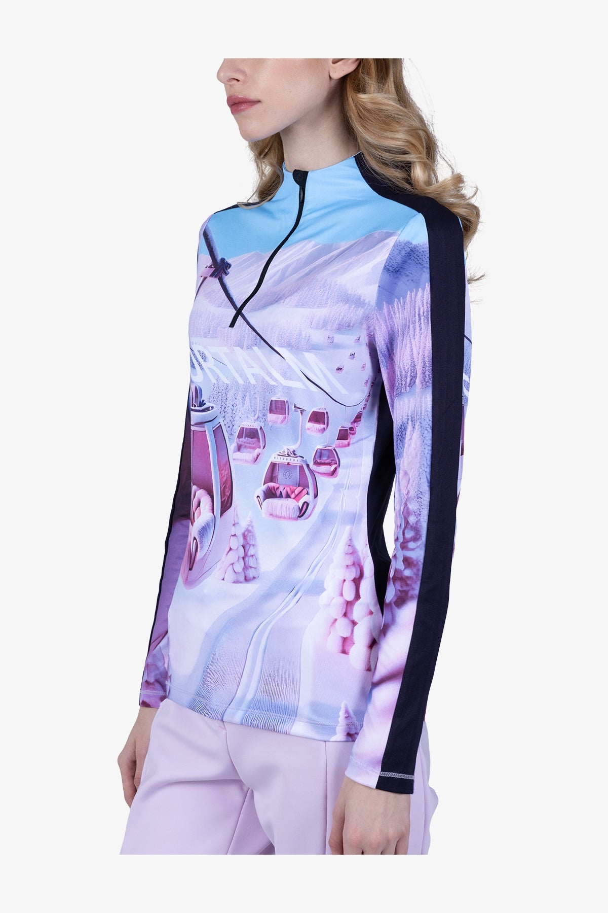 拉鏈立領印花長袖T恤