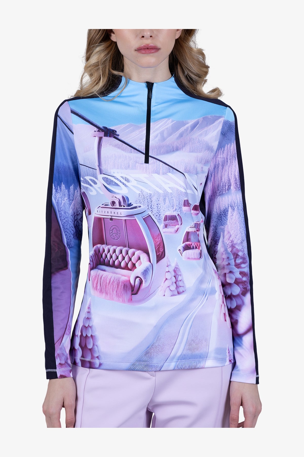 拉鏈立領印花長袖T恤