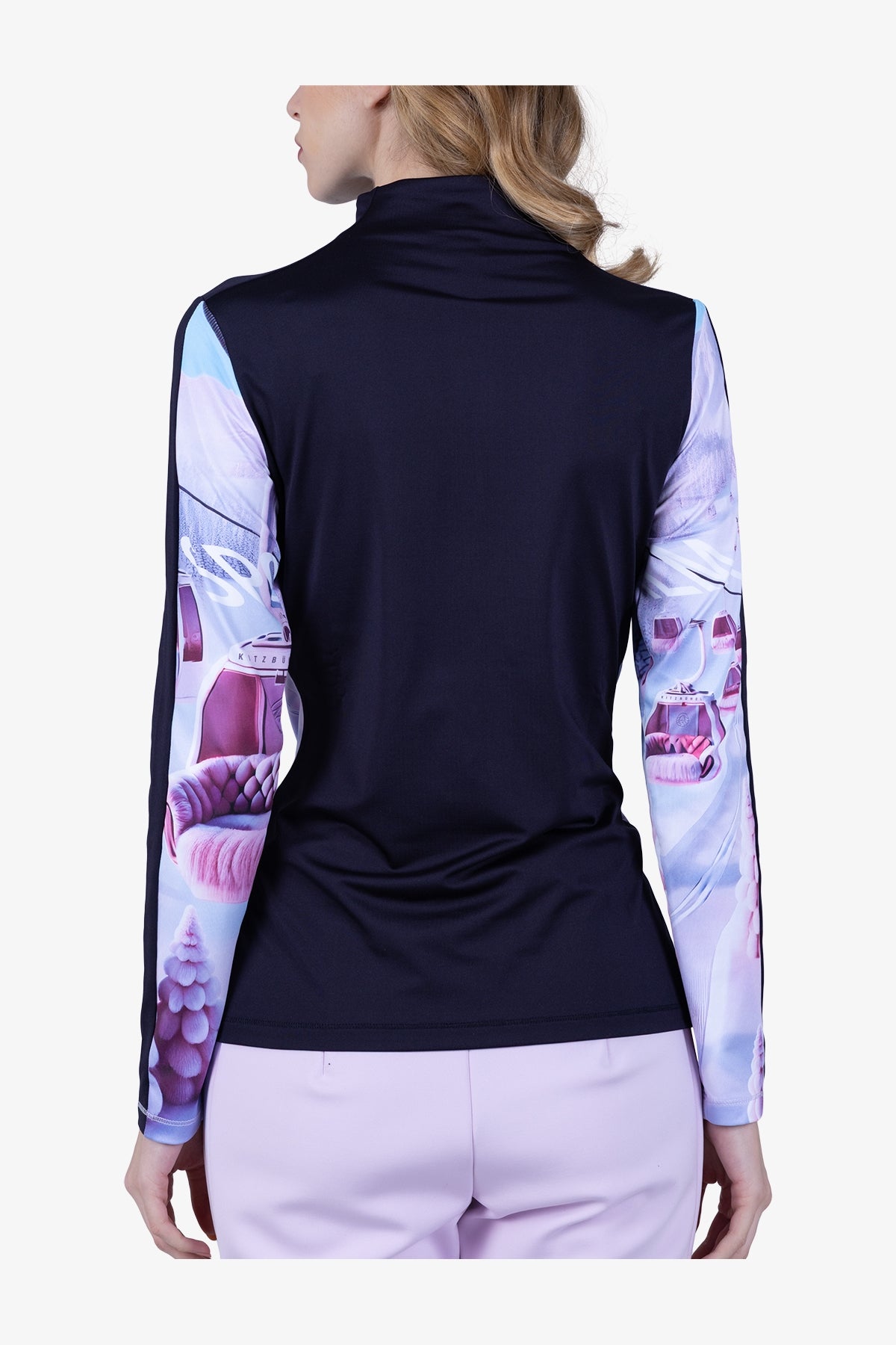 拉鏈立領印花長袖T恤