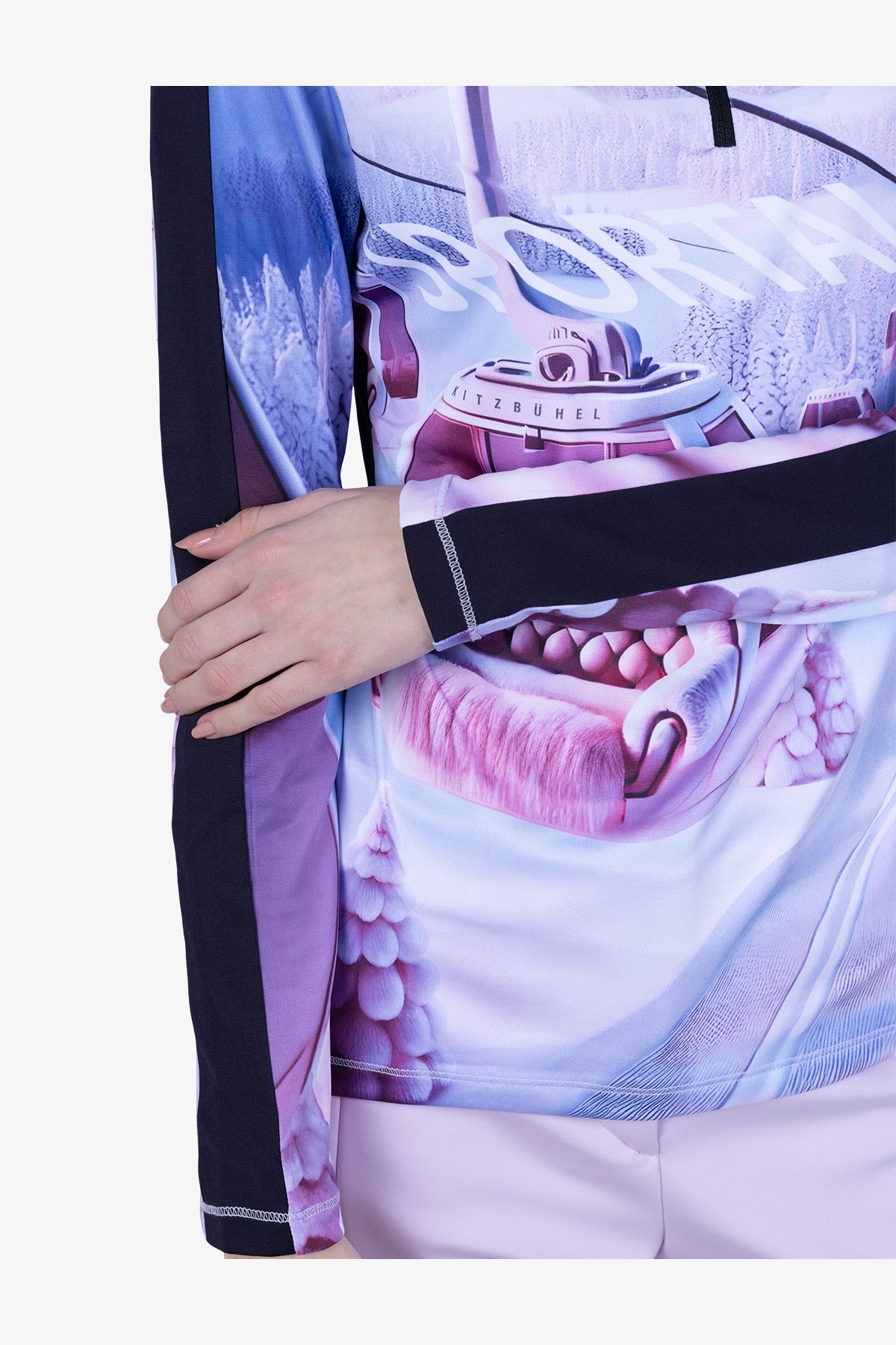 拉鏈立領印花長袖T恤