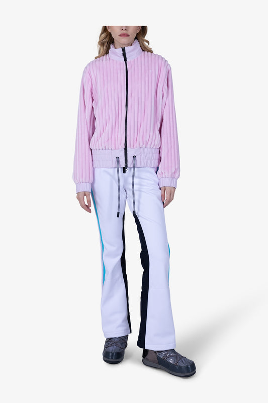 条纹绒立领抽绳边夹克