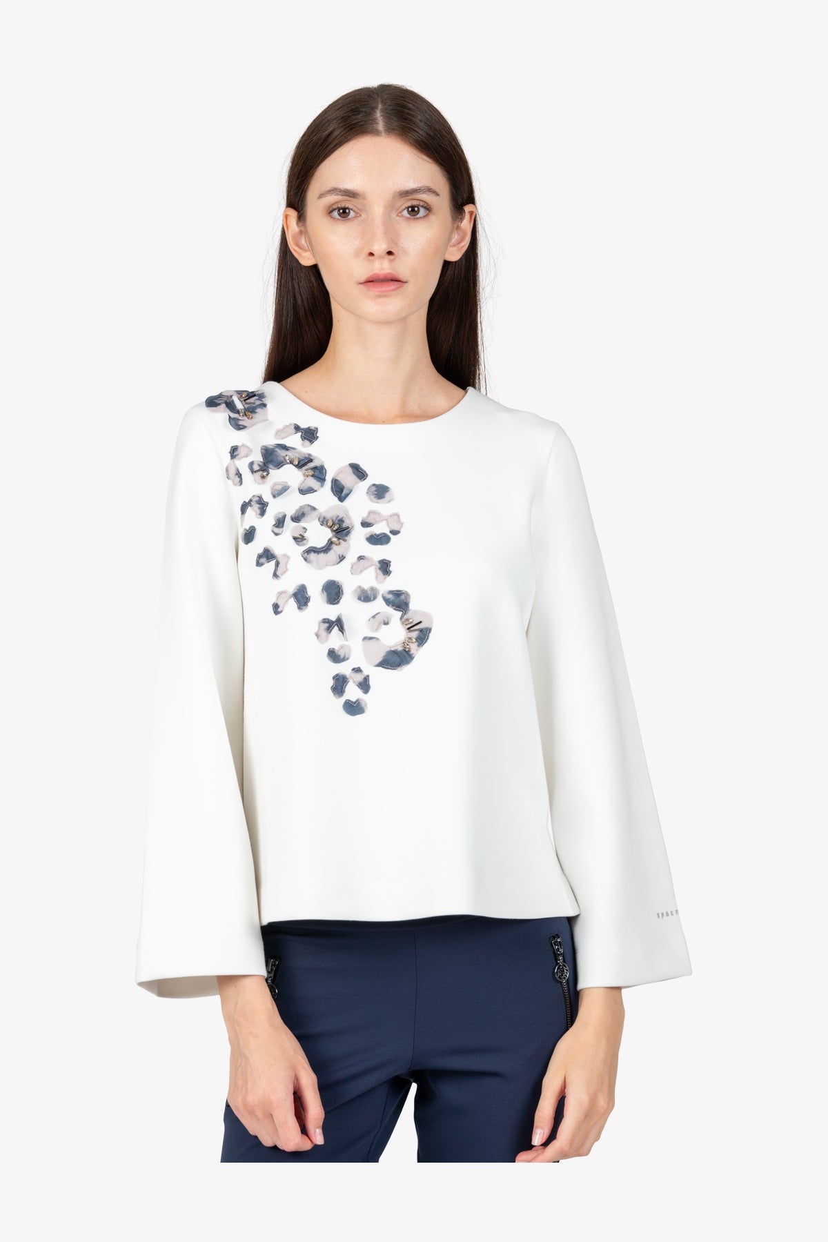 3D豹纹贴绣圆领T恤