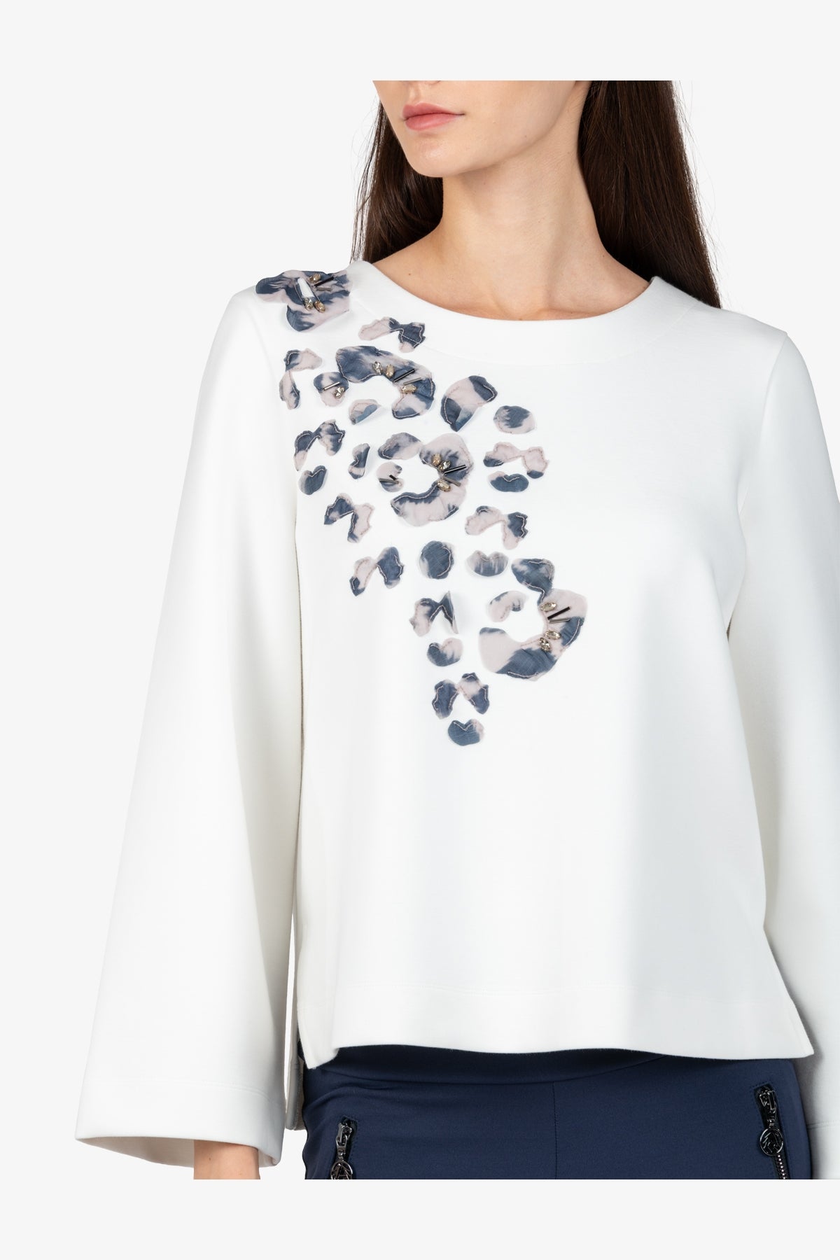 3D豹纹贴绣圆领T恤