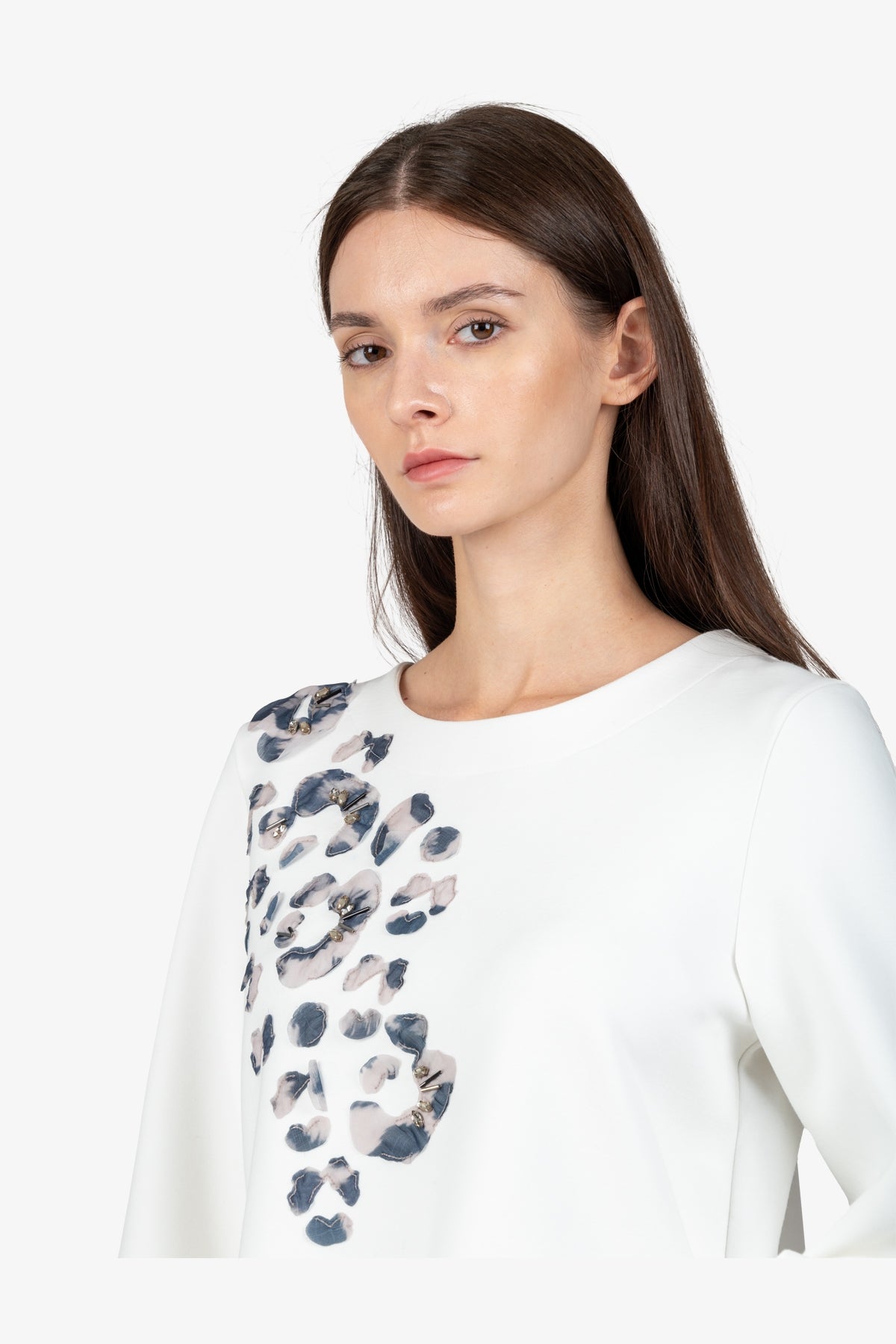 3D豹纹贴绣圆领T恤