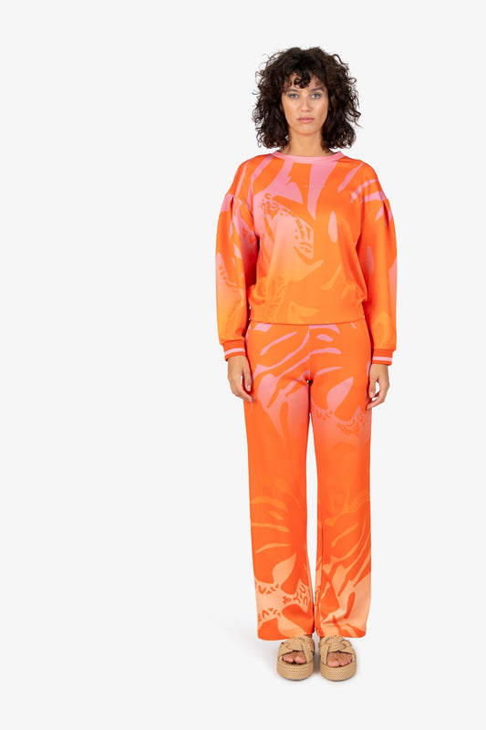 圆领渐变叶子印花休闲卫衣