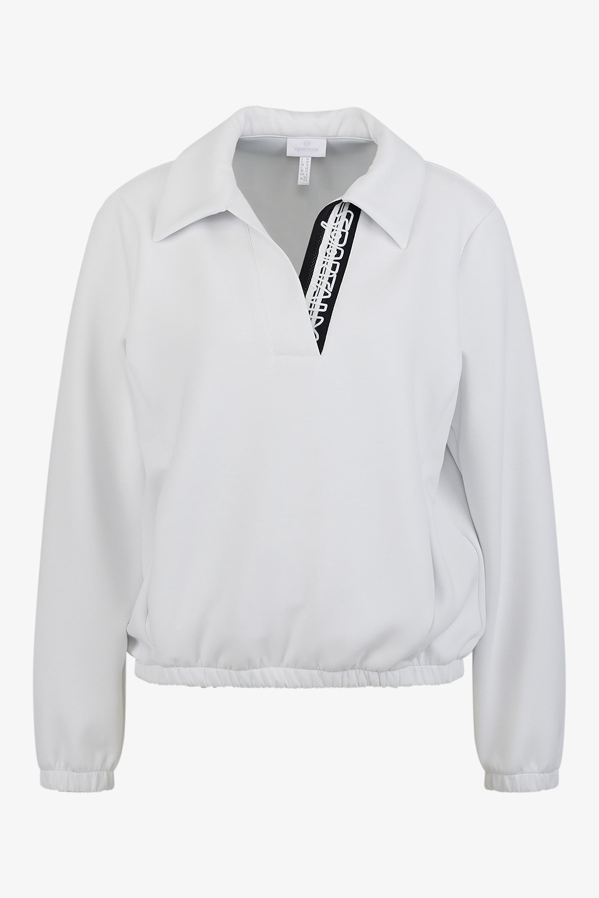 条纹针织饰边Polo领长袖卫衣