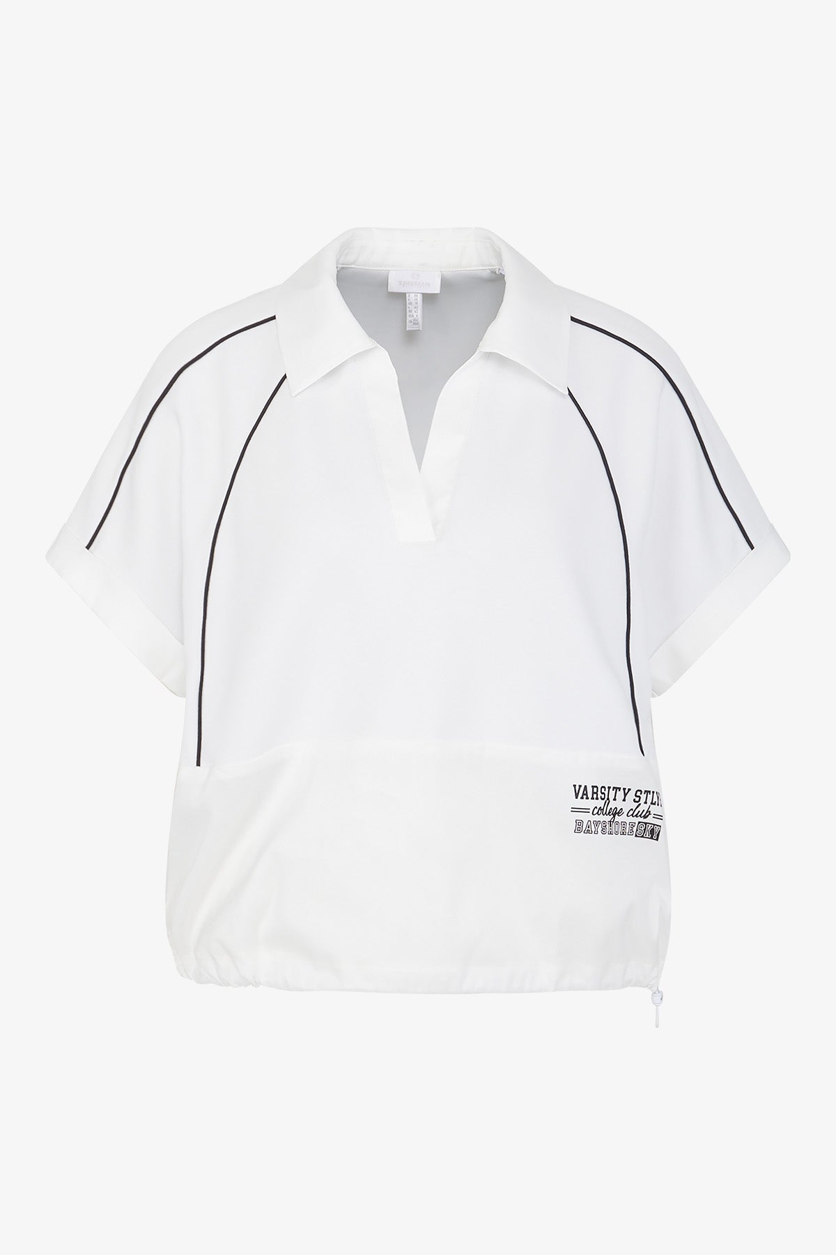 撞色饰边Polo领抽绳卫衣