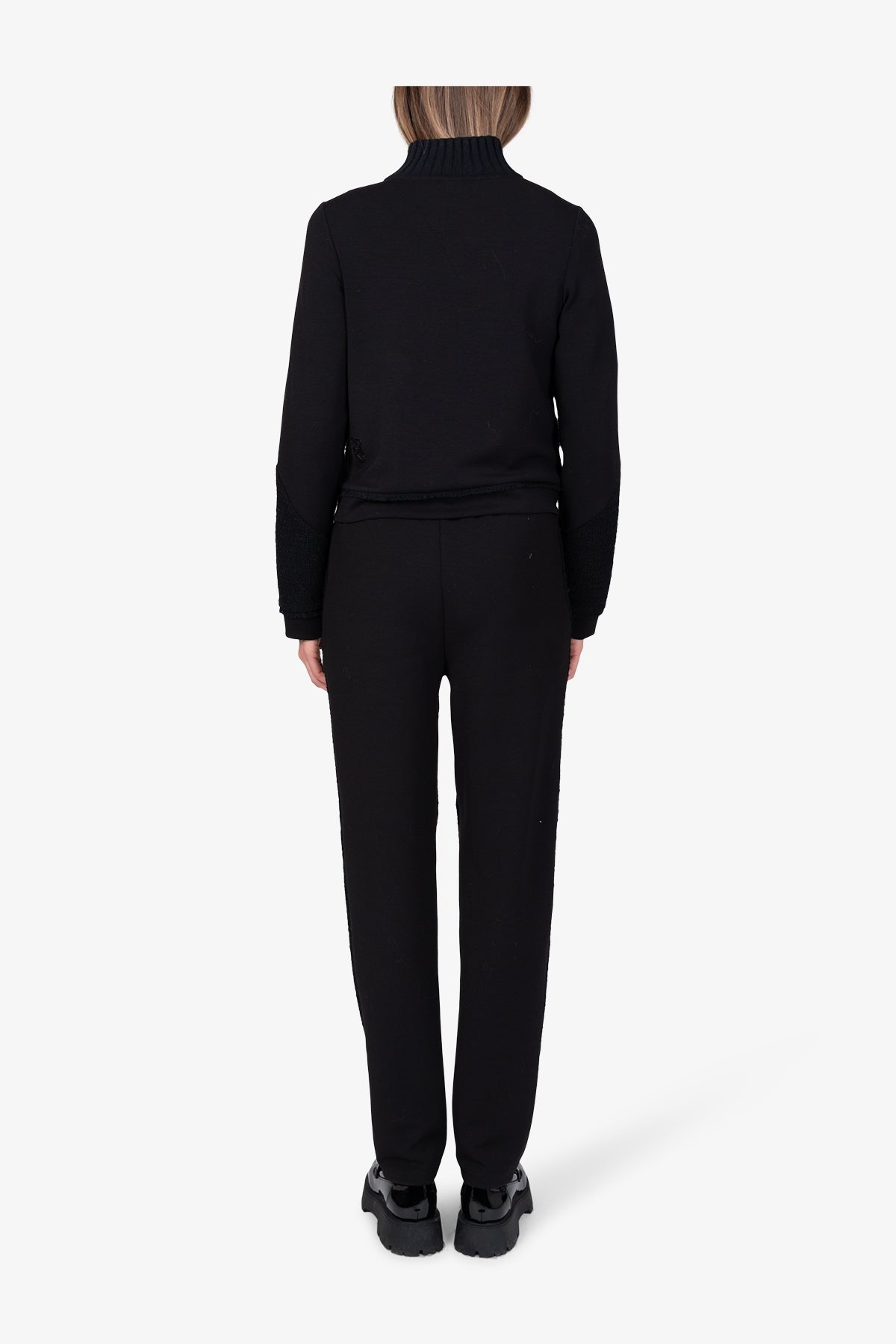 皮革饰边拉链立领夹克