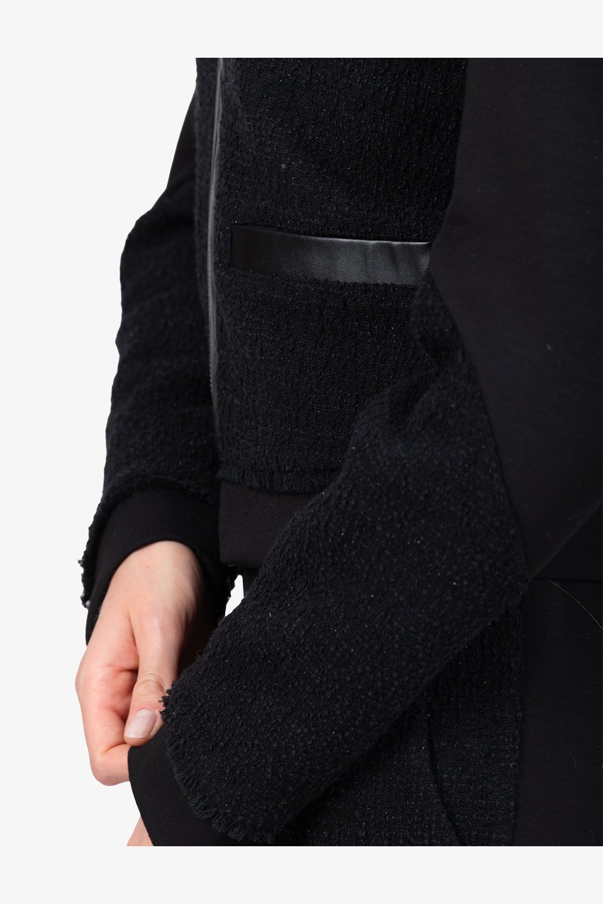 皮革饰边拉链立领夹克