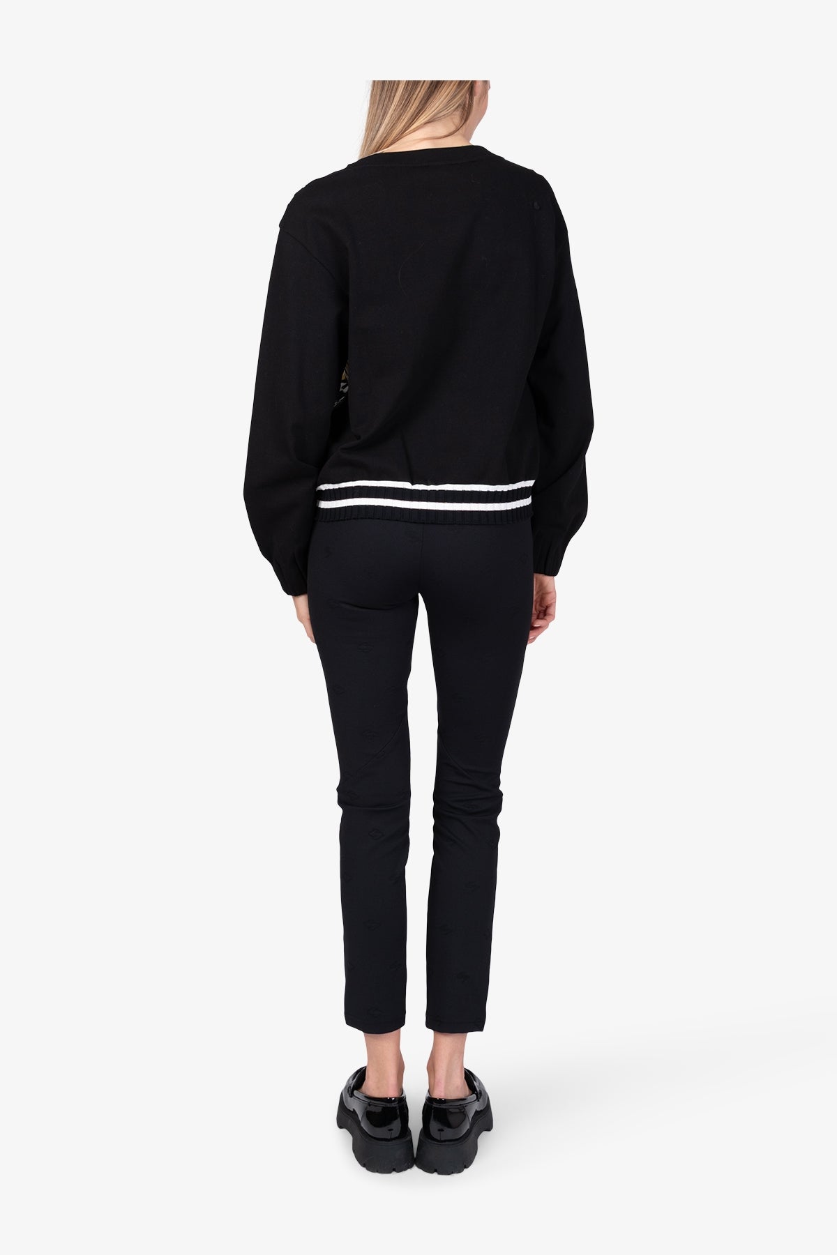 串珠亮片裝飾印花圓領套頭衫