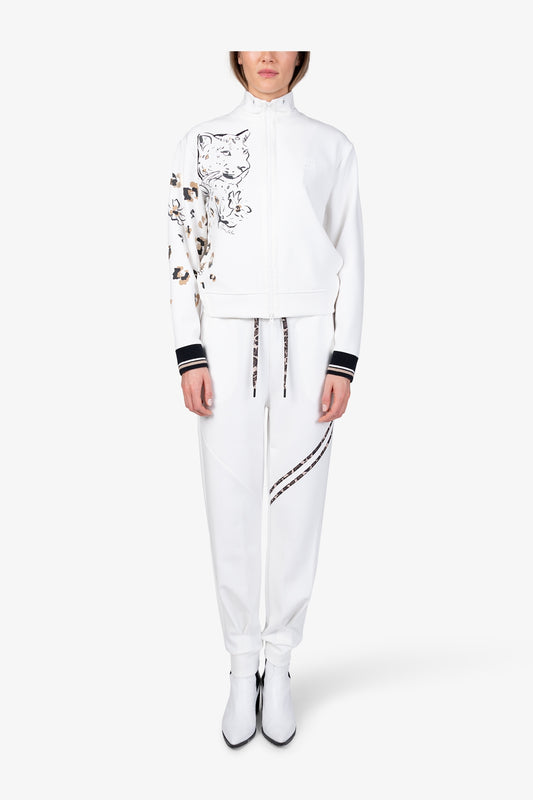 不对称印花图案拉链立领夹克