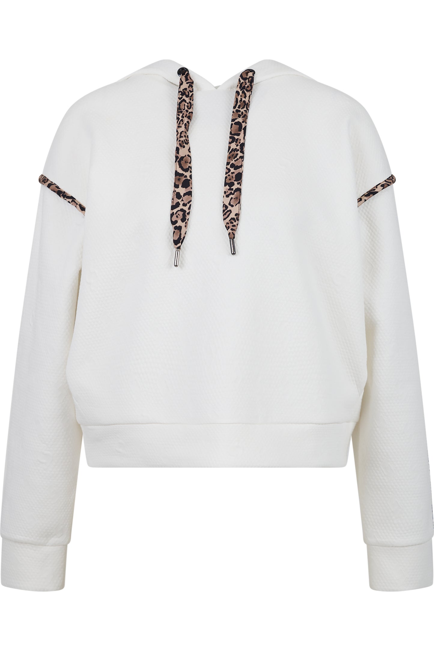 豹紋鑲邊抽繩連帽提花衛衣