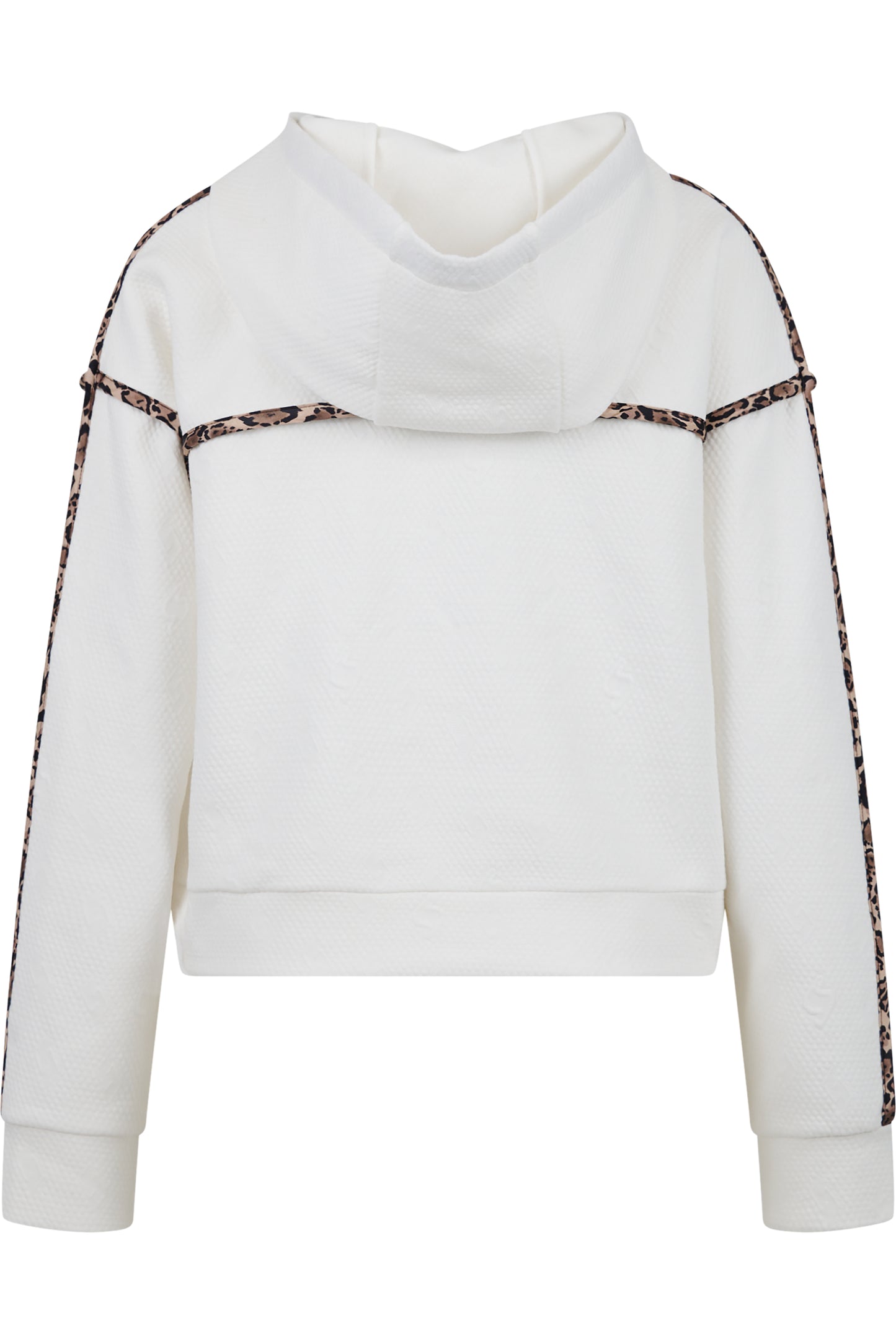 豹紋鑲邊抽繩連帽提花衛衣