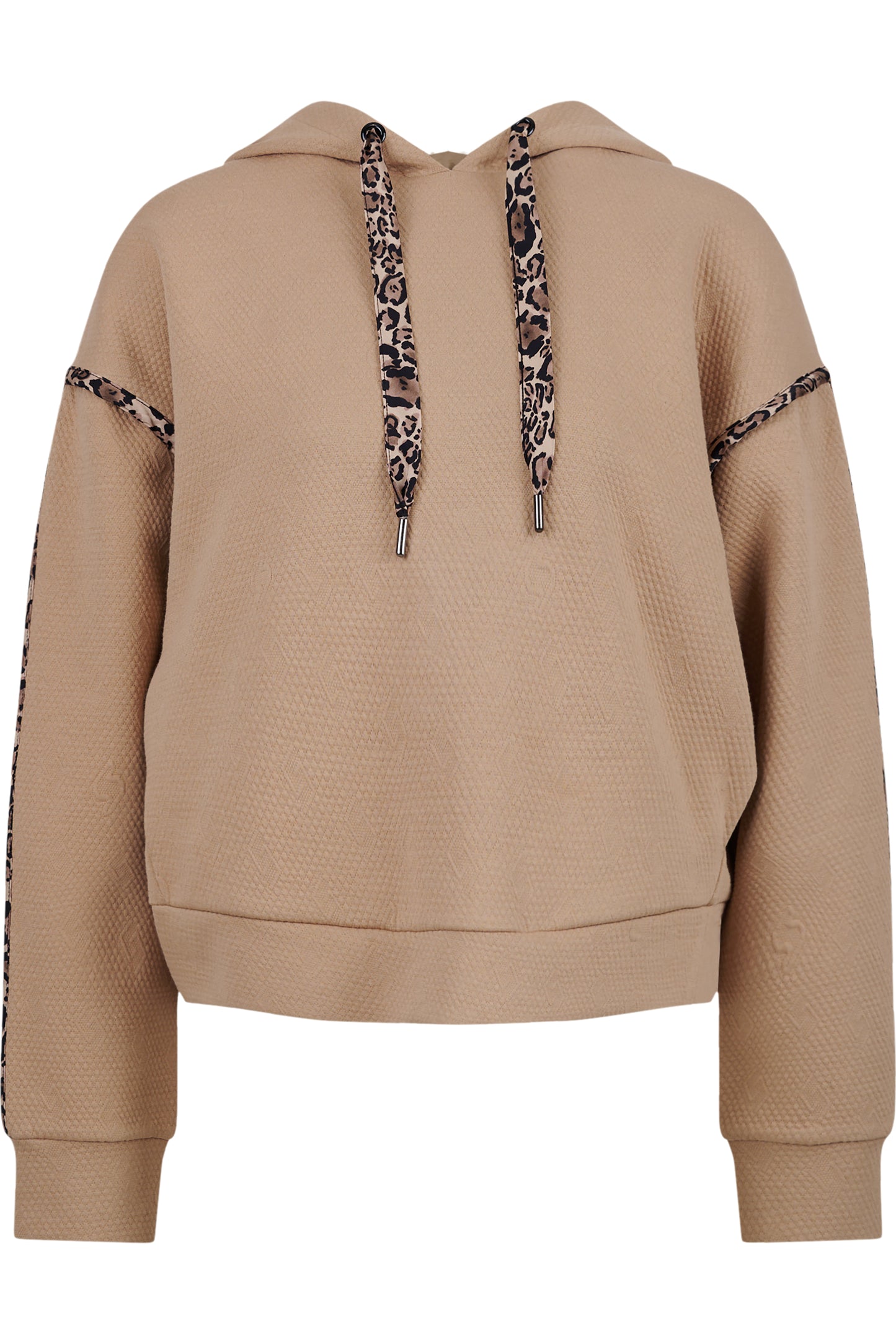 豹紋鑲邊抽繩連帽提花衛衣