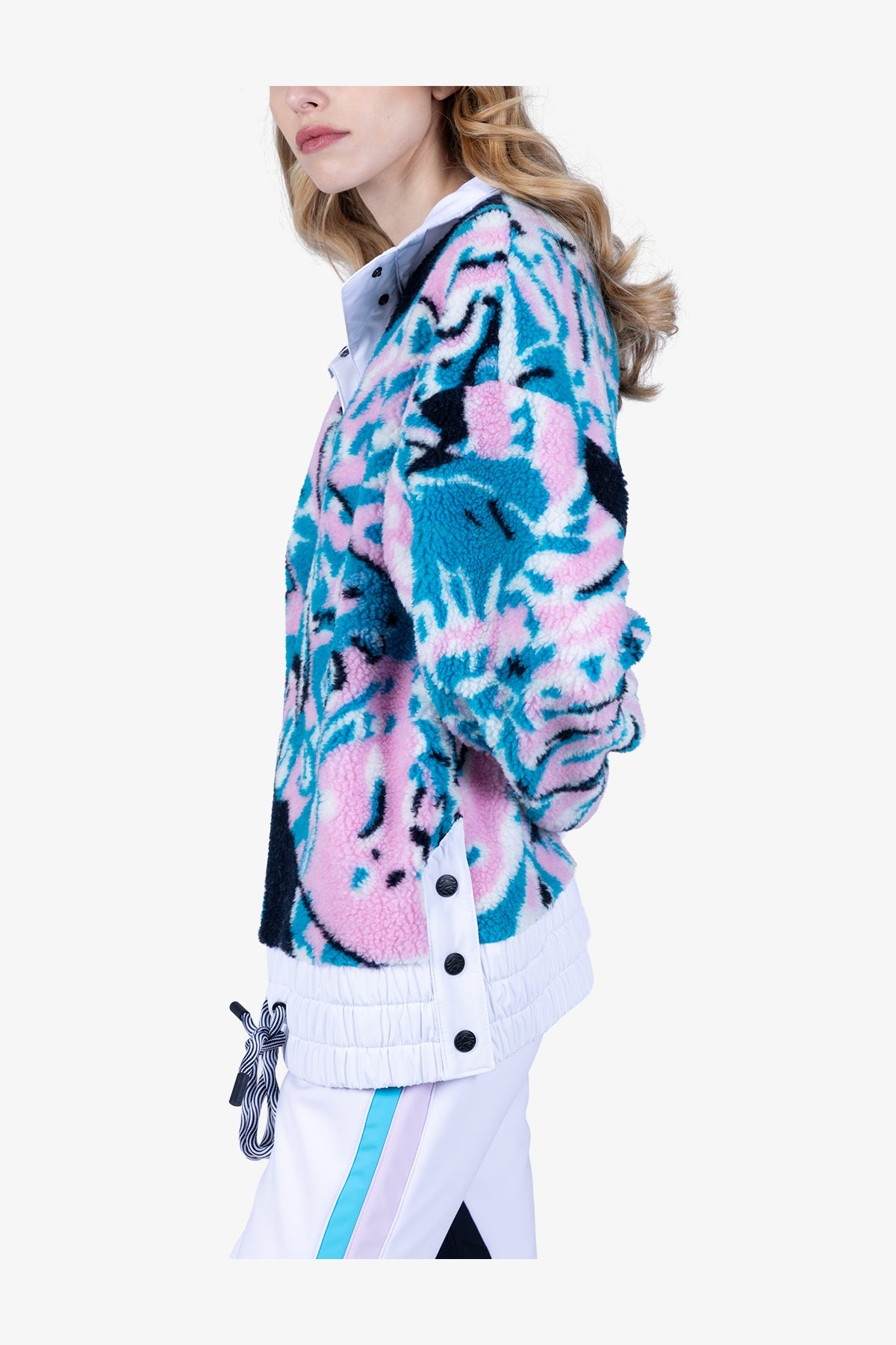 紐扣立領印花毛絨衛衣