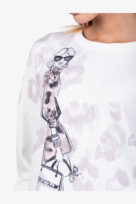 Cotton Sweatshirt with a Printed Design