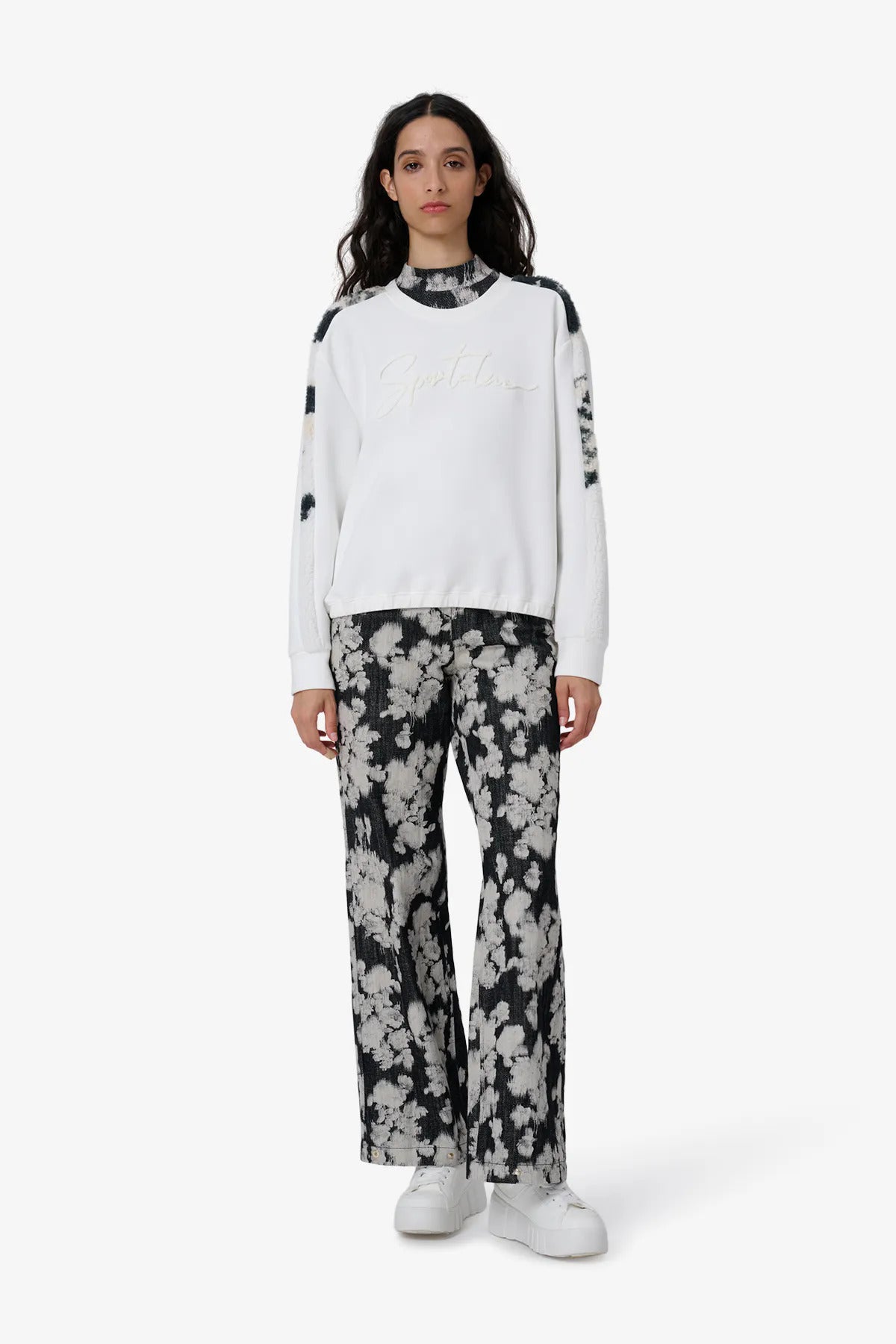 Sweatshirt with Printed Teddy Puzzles on the Sleeve