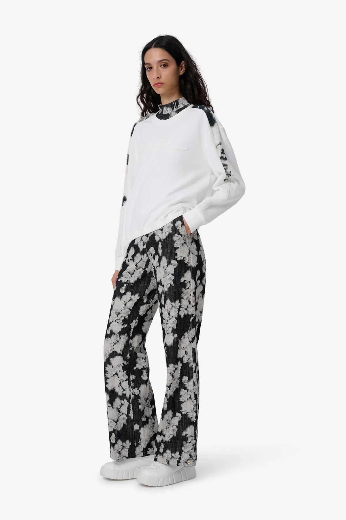 Sweatshirt with Printed Teddy Puzzles on the Sleeve