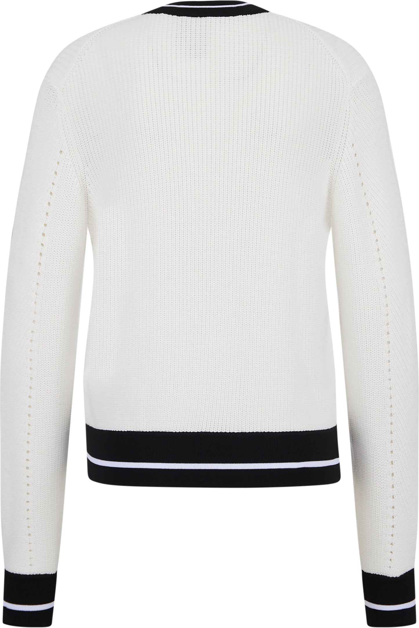 撞色条纹饰边珍珠刺绣针织开衫