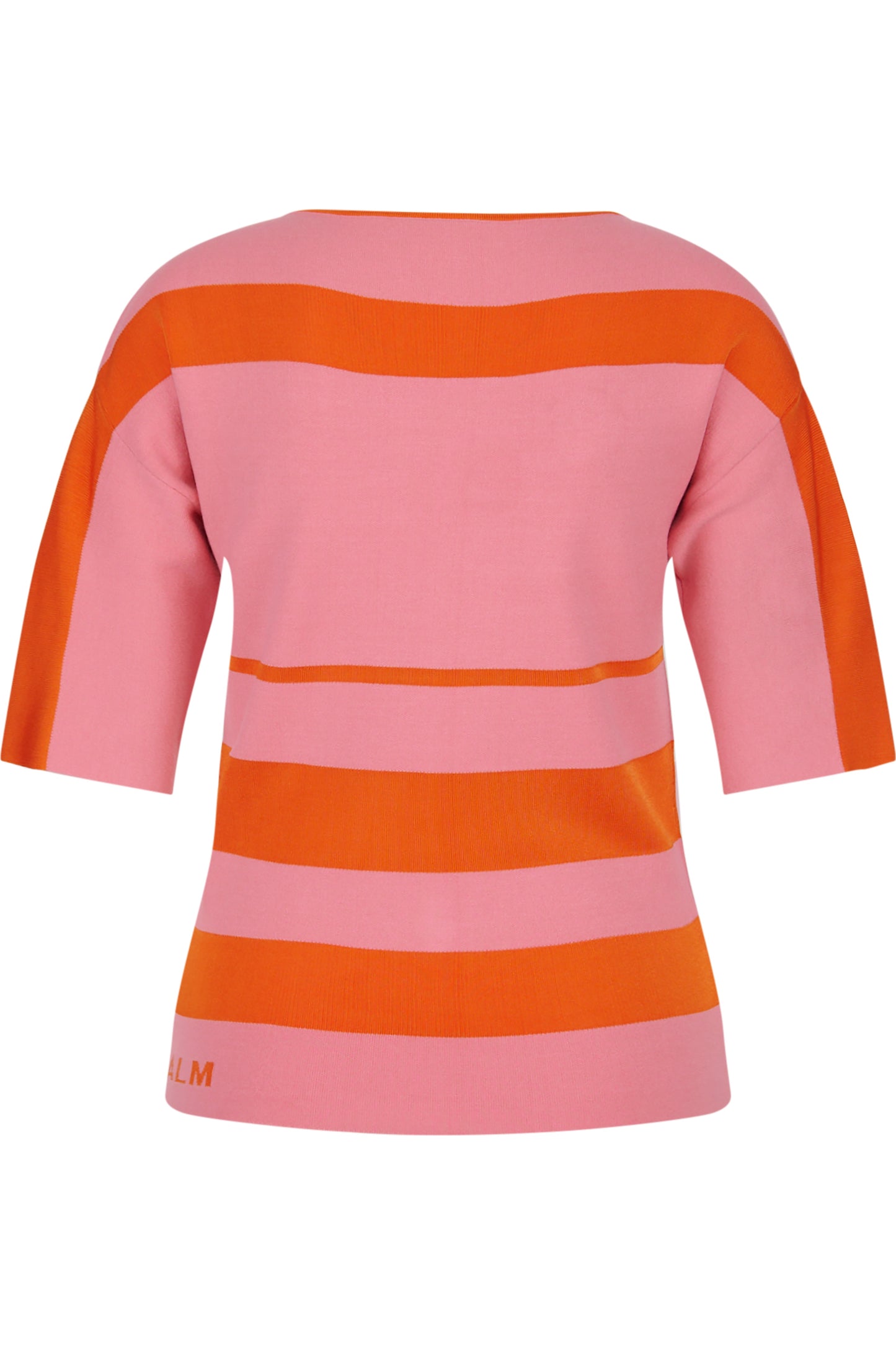 撞色条纹一字领七分袖针织上衣