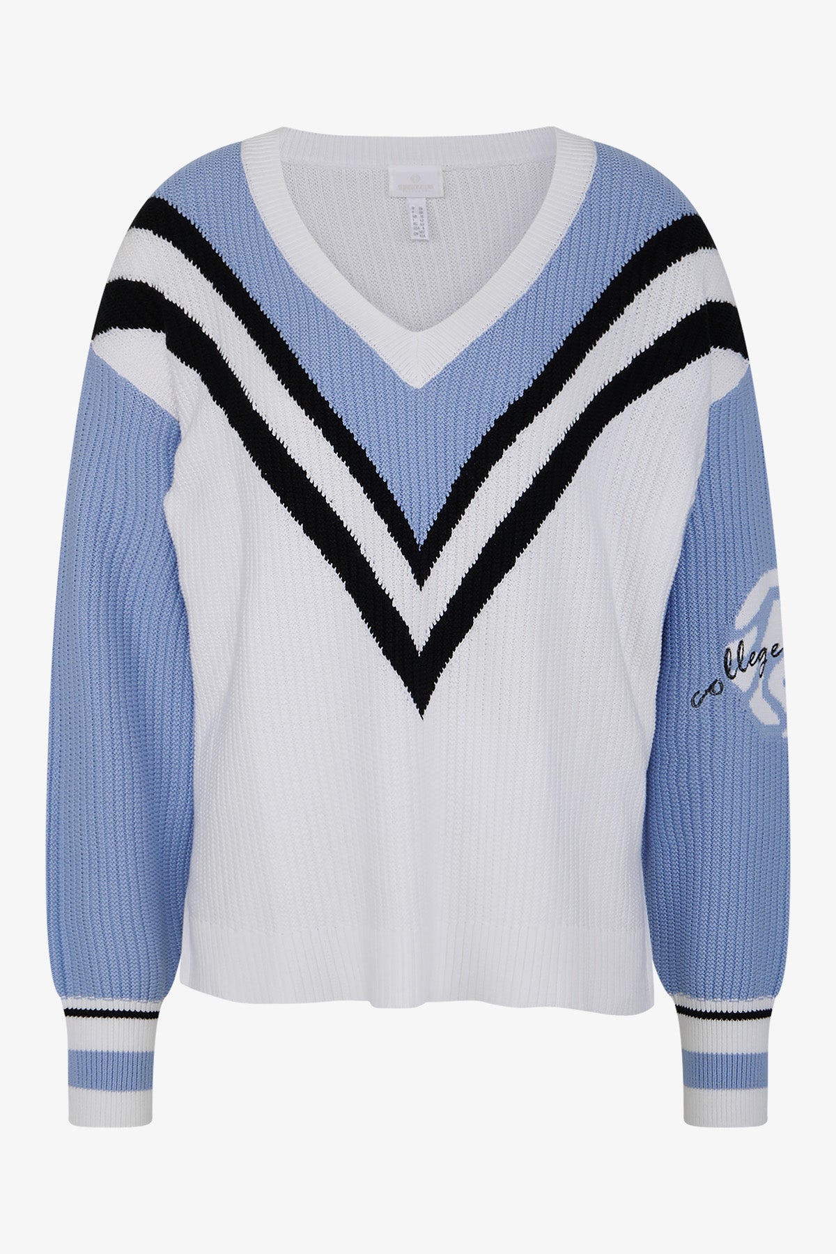 撞色条纹V领针织上衣