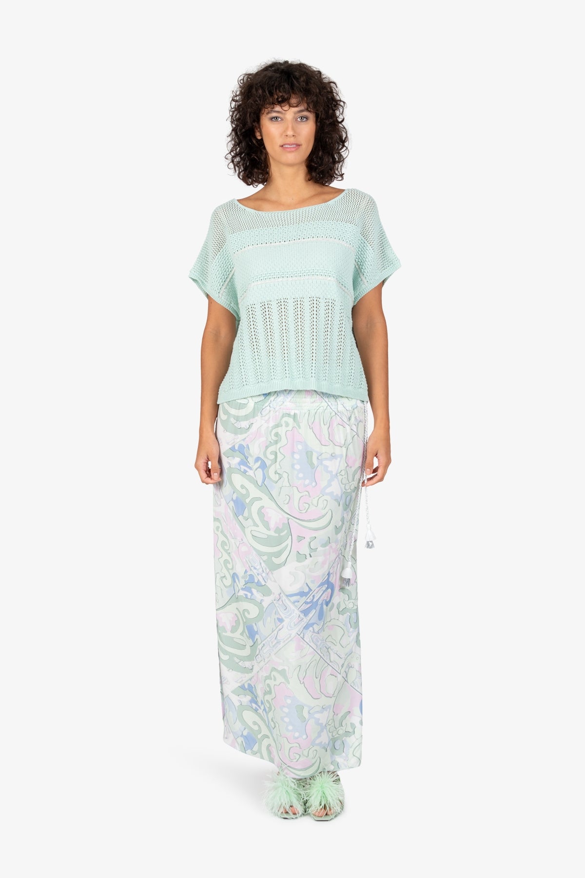 船领镂花针织上衣