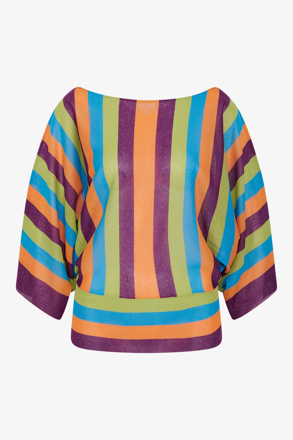 一字領彩色條紋針織上衣