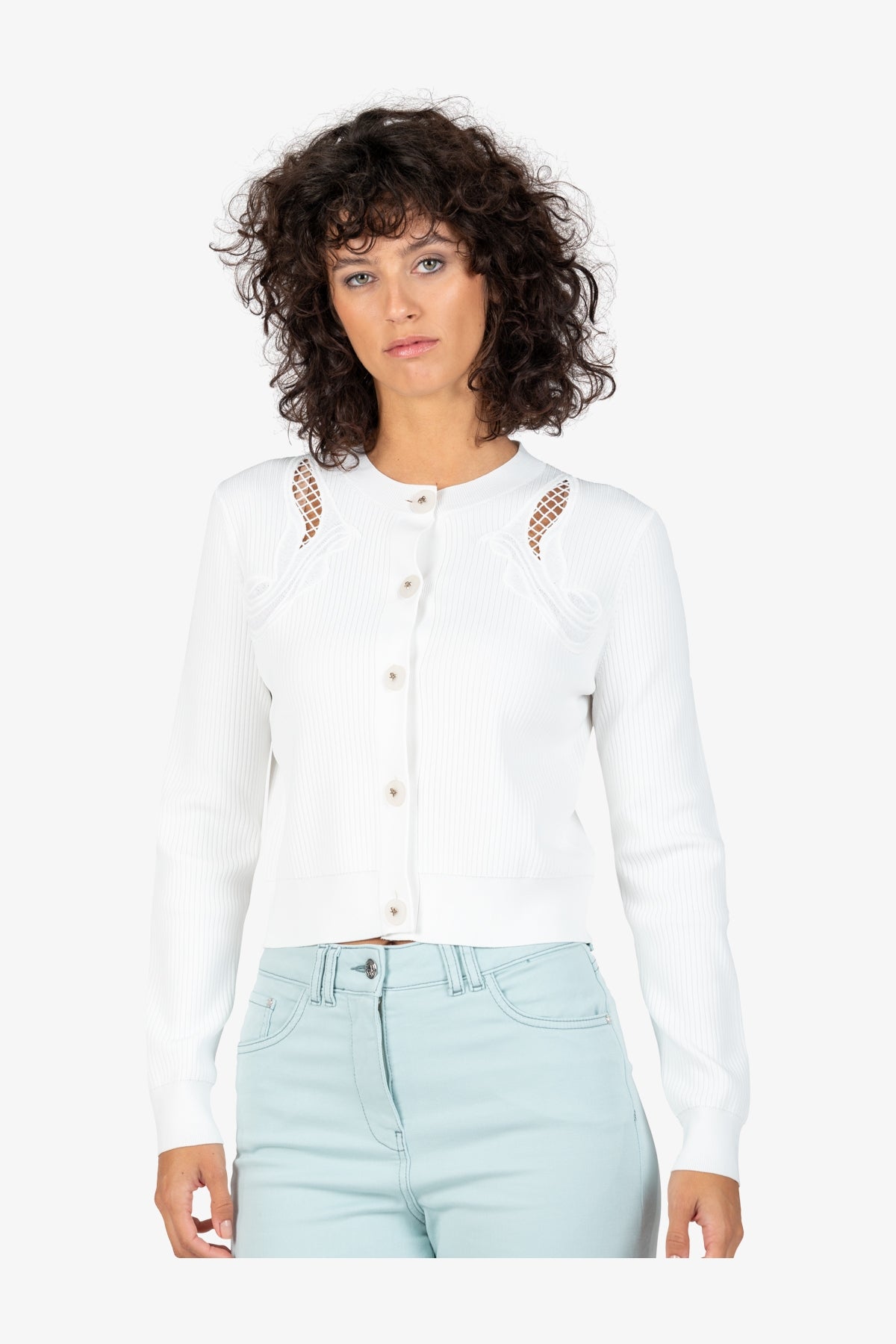 佩斯利刺绣圆领针织开衫