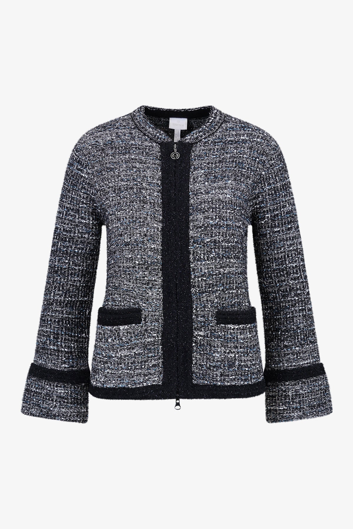 粗花呢效果圆领拉链外套