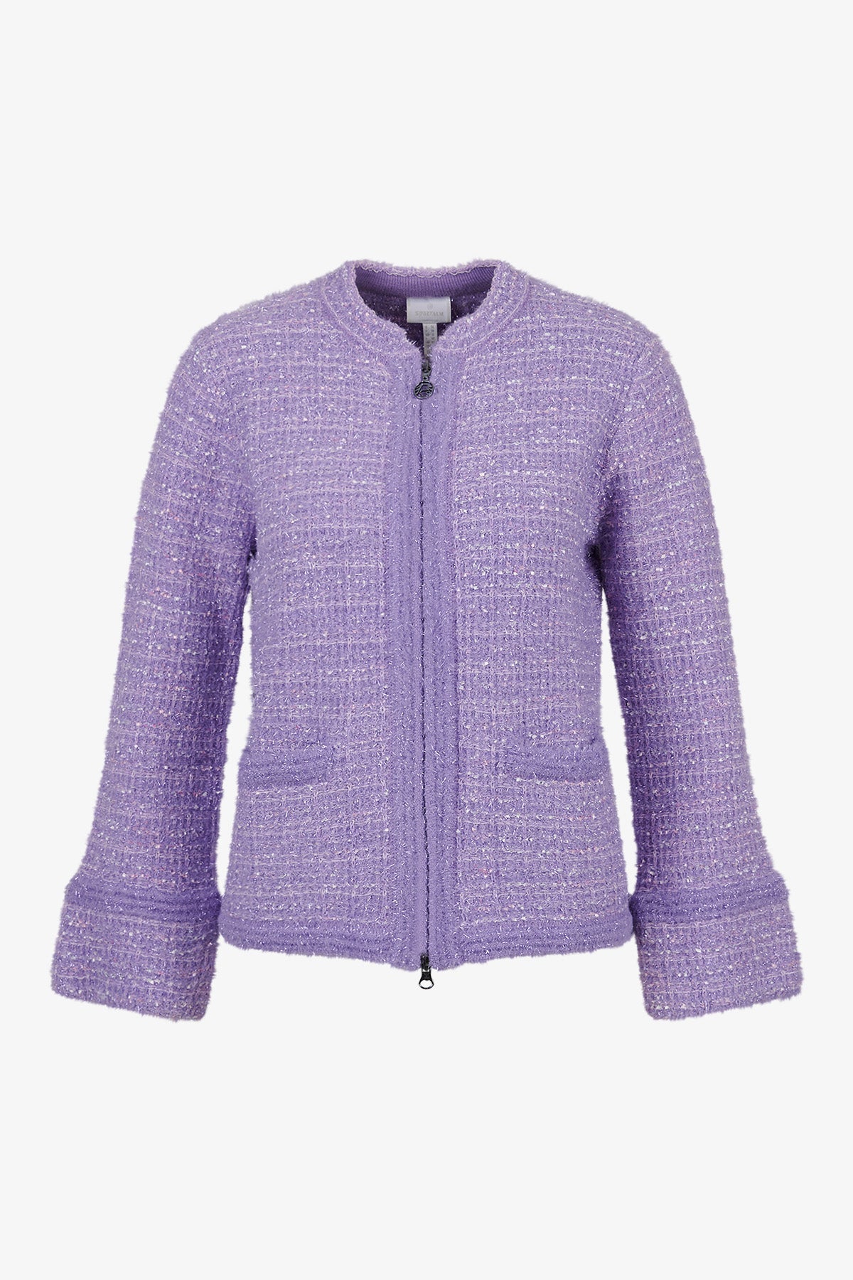 粗花呢效果圆领拉链外套