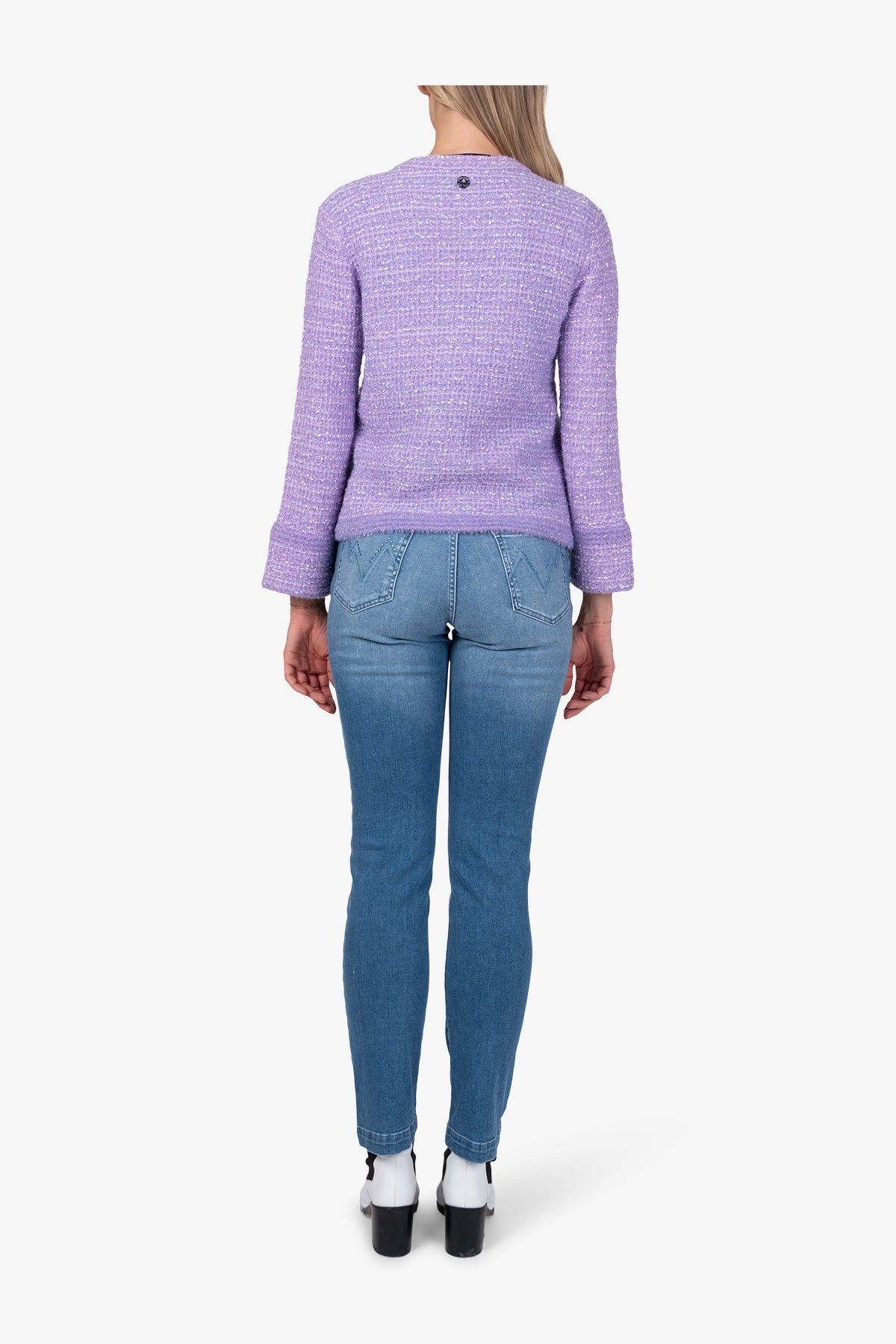 粗花呢效果圆领拉链外套