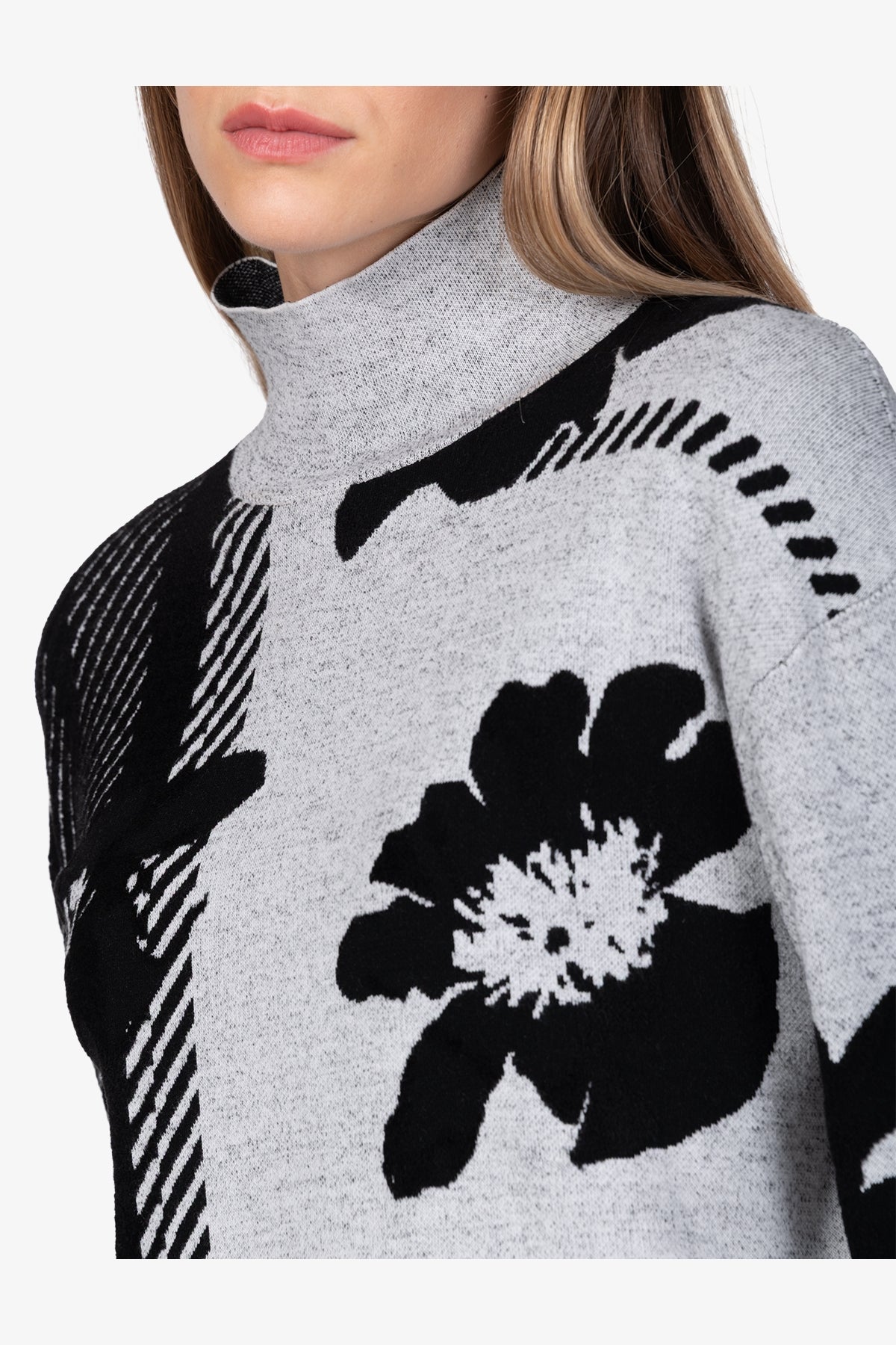 高领提花针织套头衫