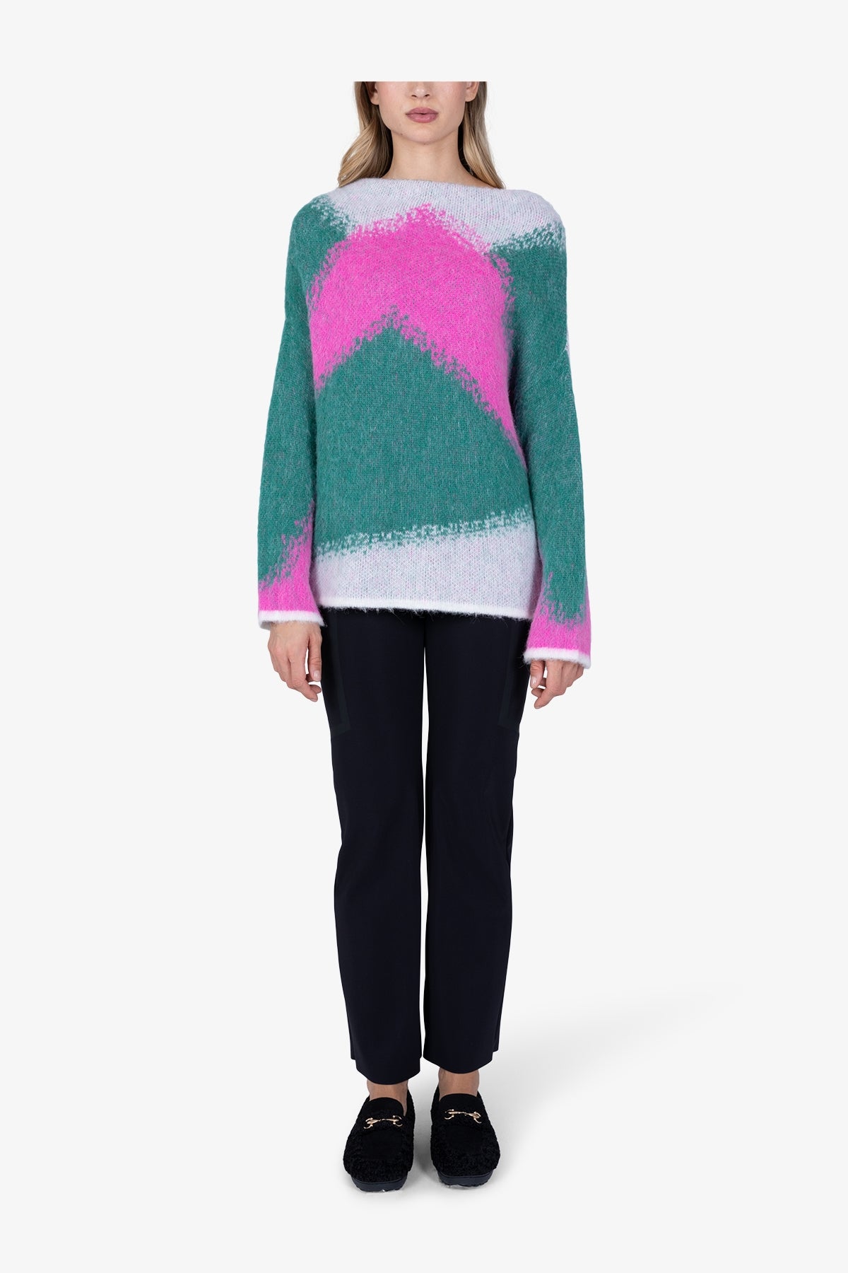 彩色图案船领套头衫