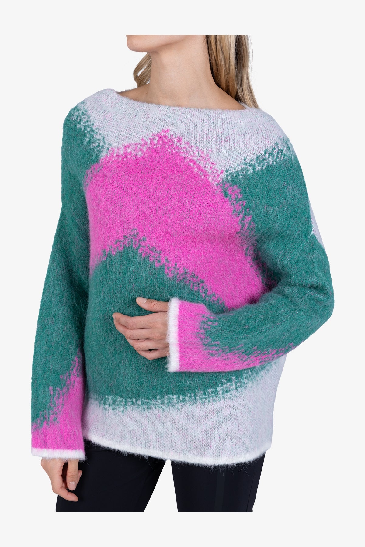 彩色图案船领套头衫